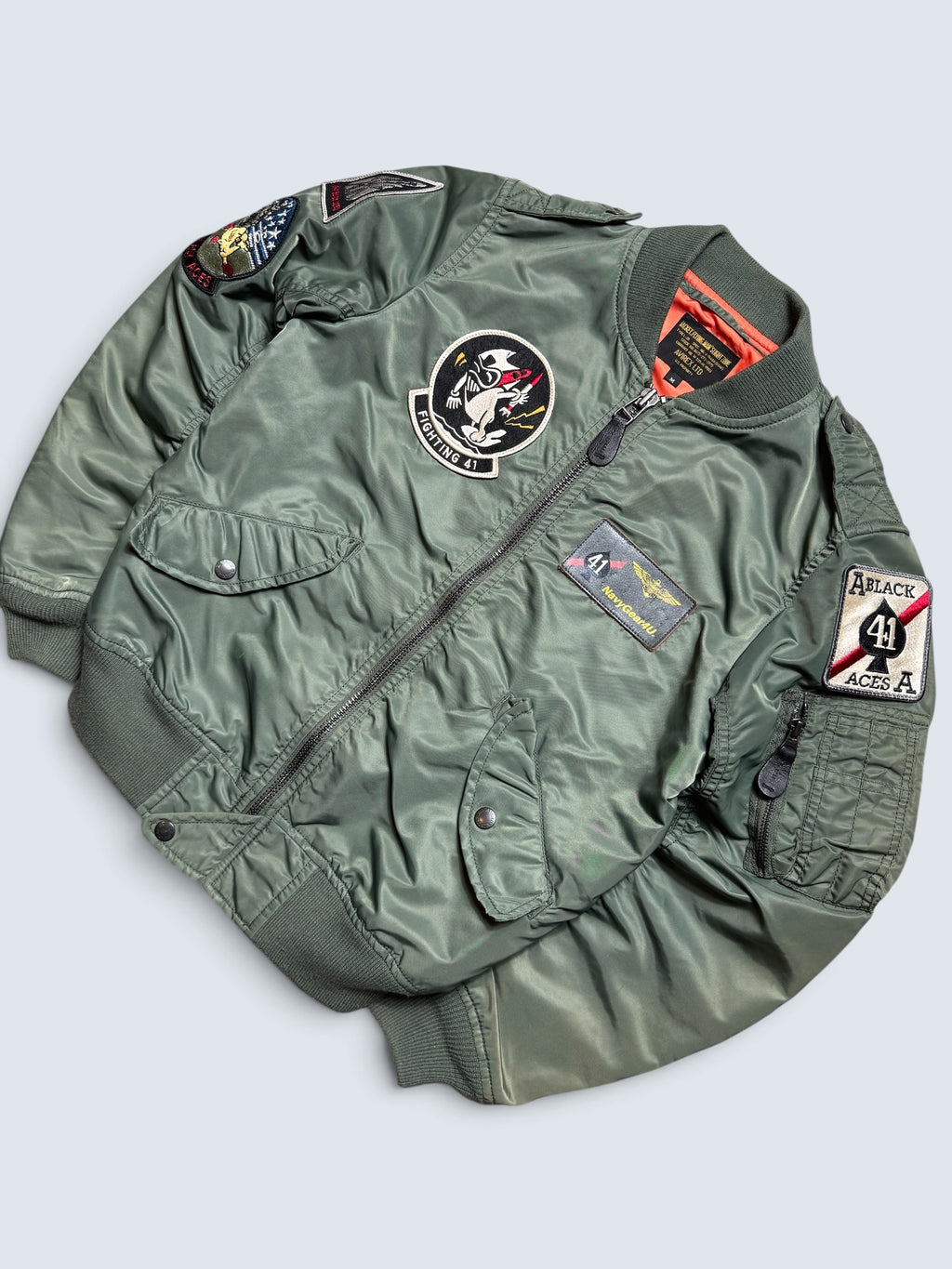 Jacket bomber flight L-2b Avirex ltd top gun usaf full patch kaki vintage 00’s - M