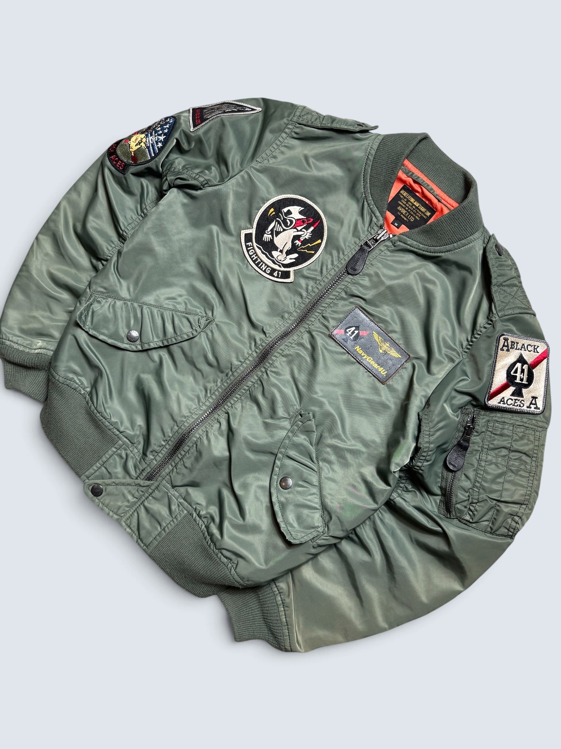 Jacket bomber flight L-2b Avirex ltd top gun usaf full patch kaki vintage 00’s - M