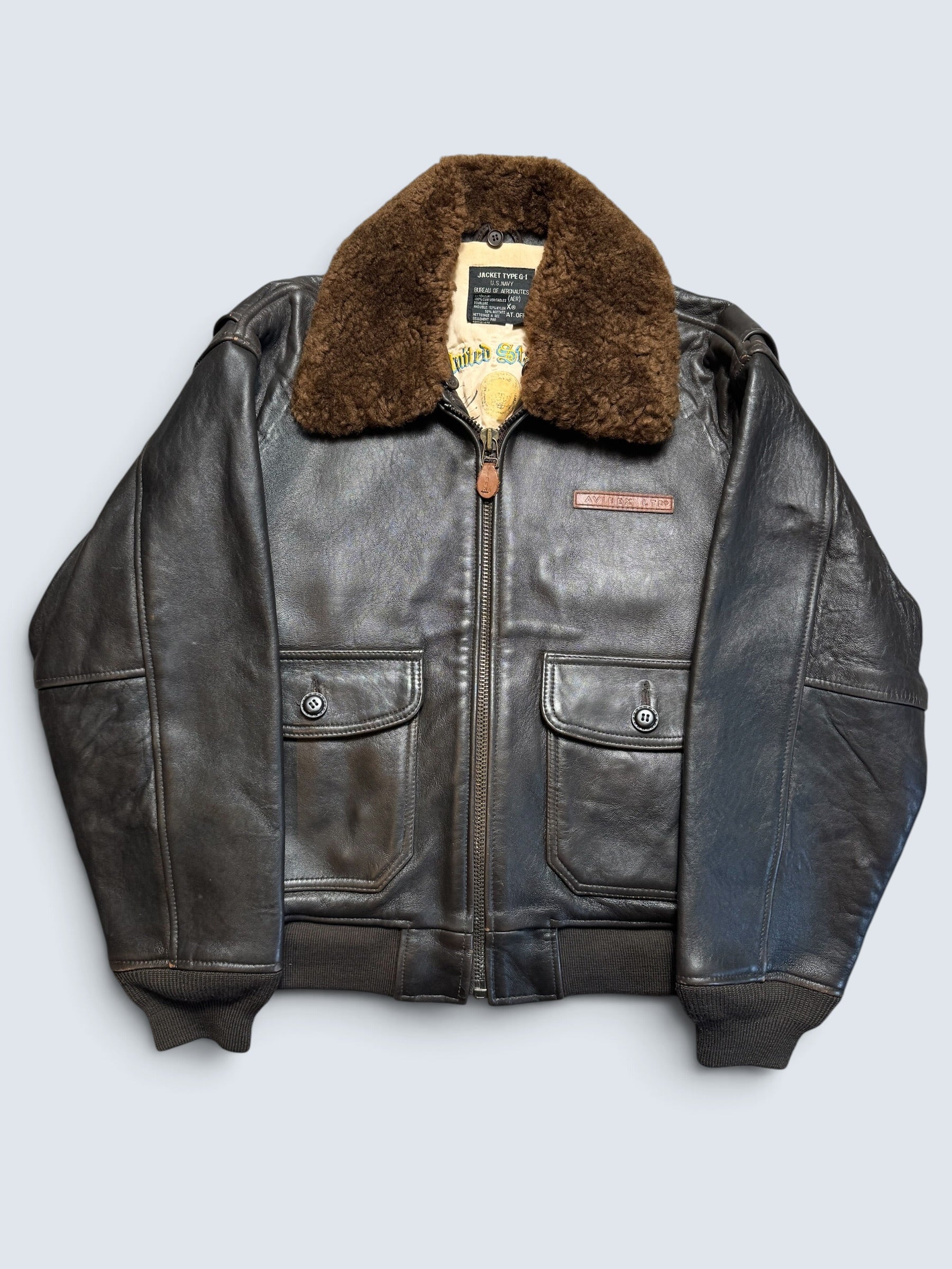 Jacket cuir cowhide flight G-1 col shearling Avirex Japan usn black 90’s - S/M