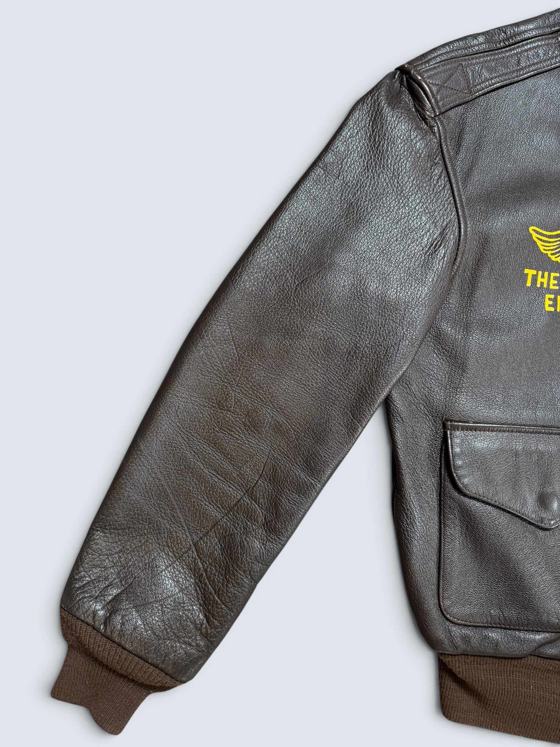 Jacket cuir goatskin flight A-2 Cooper usa usaf Little Gem nose art patch black 80’s - 38 (M)