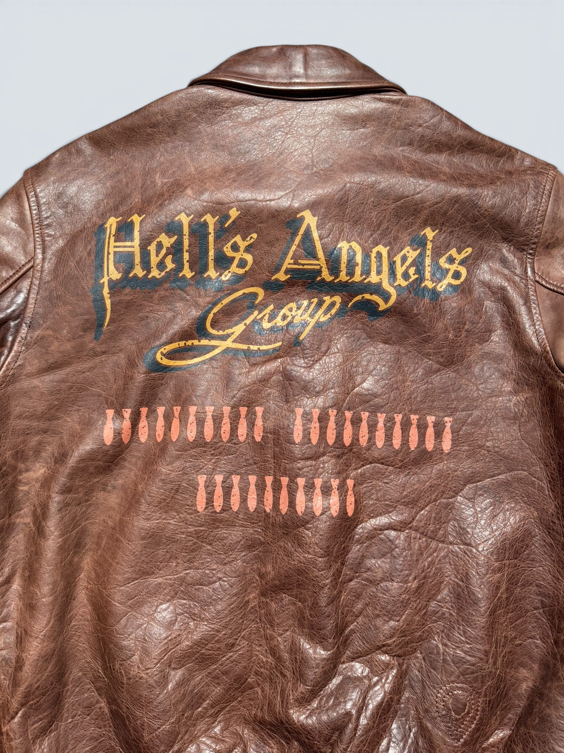 Jacket cuir horsehide flight A-2 Curphey Leather Hell's Angels patch & nose art usaf brown - 36 (S)