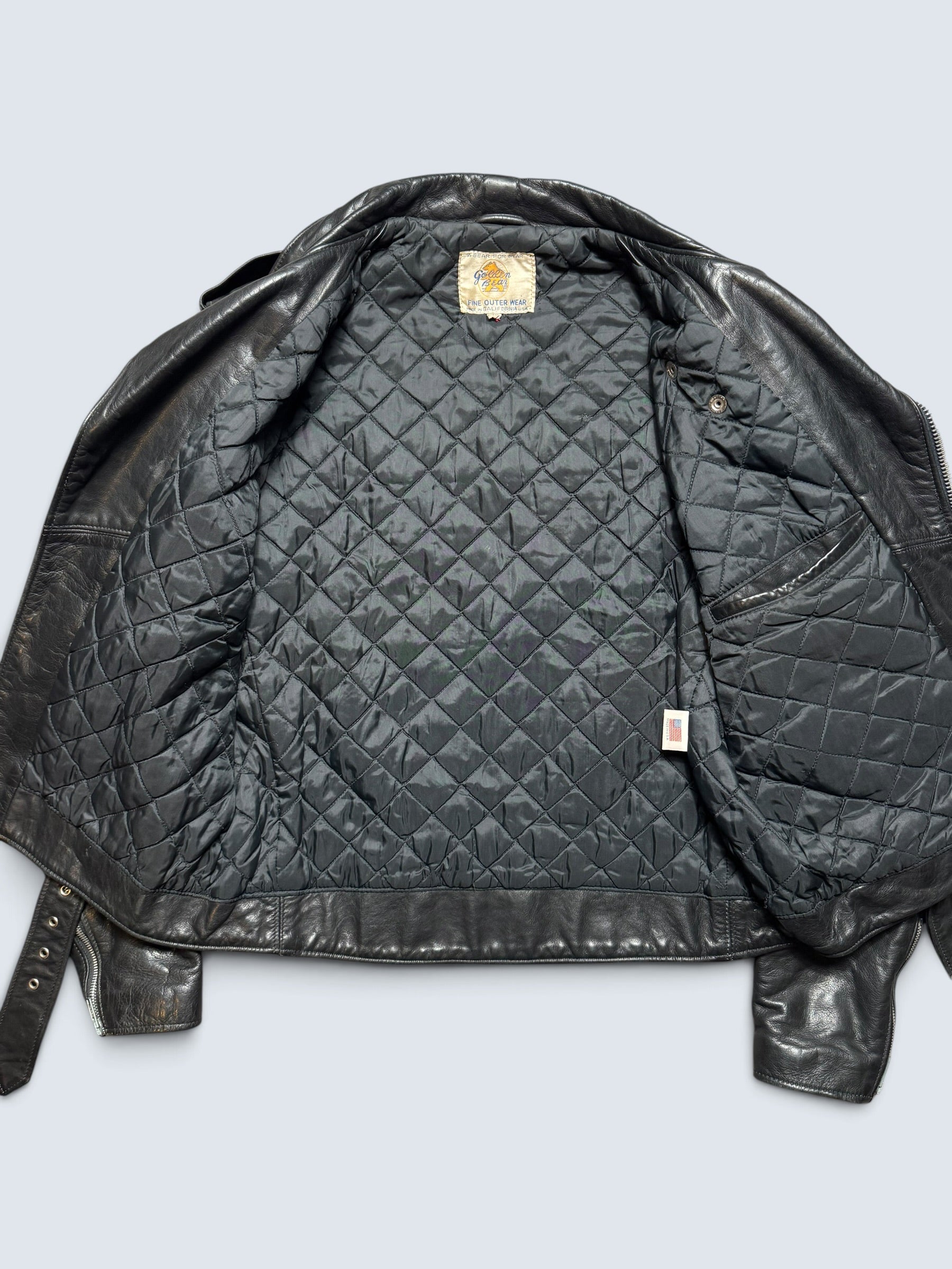Jacket cuir biker motorcycle Perfecto Golden Bear made in USA black 80’s - 40 (M)