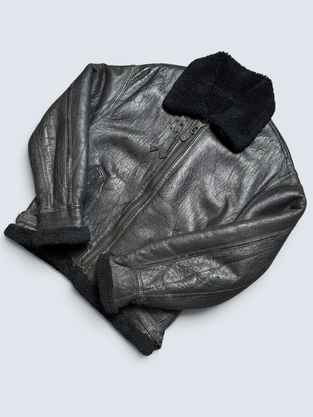 Jacket cuir flight shearling B-3 High Speed Flight Japan usaf black vintage 90’s - L