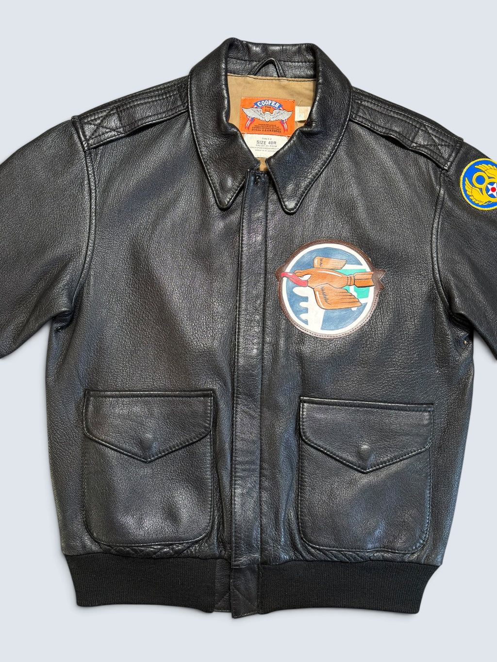 Jacket cuir goatskin flight A-2 Cooper usa usaf Nine-o-Nine nose art patch black 80’s - 40 (M)