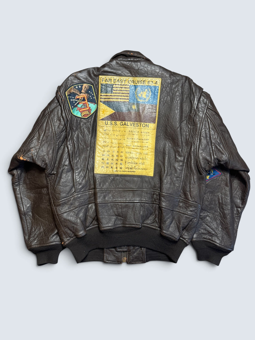 Jacket cuir cowhide flight G-1 Avirex Top Gun usn full patch black vintage 90’s - S/M