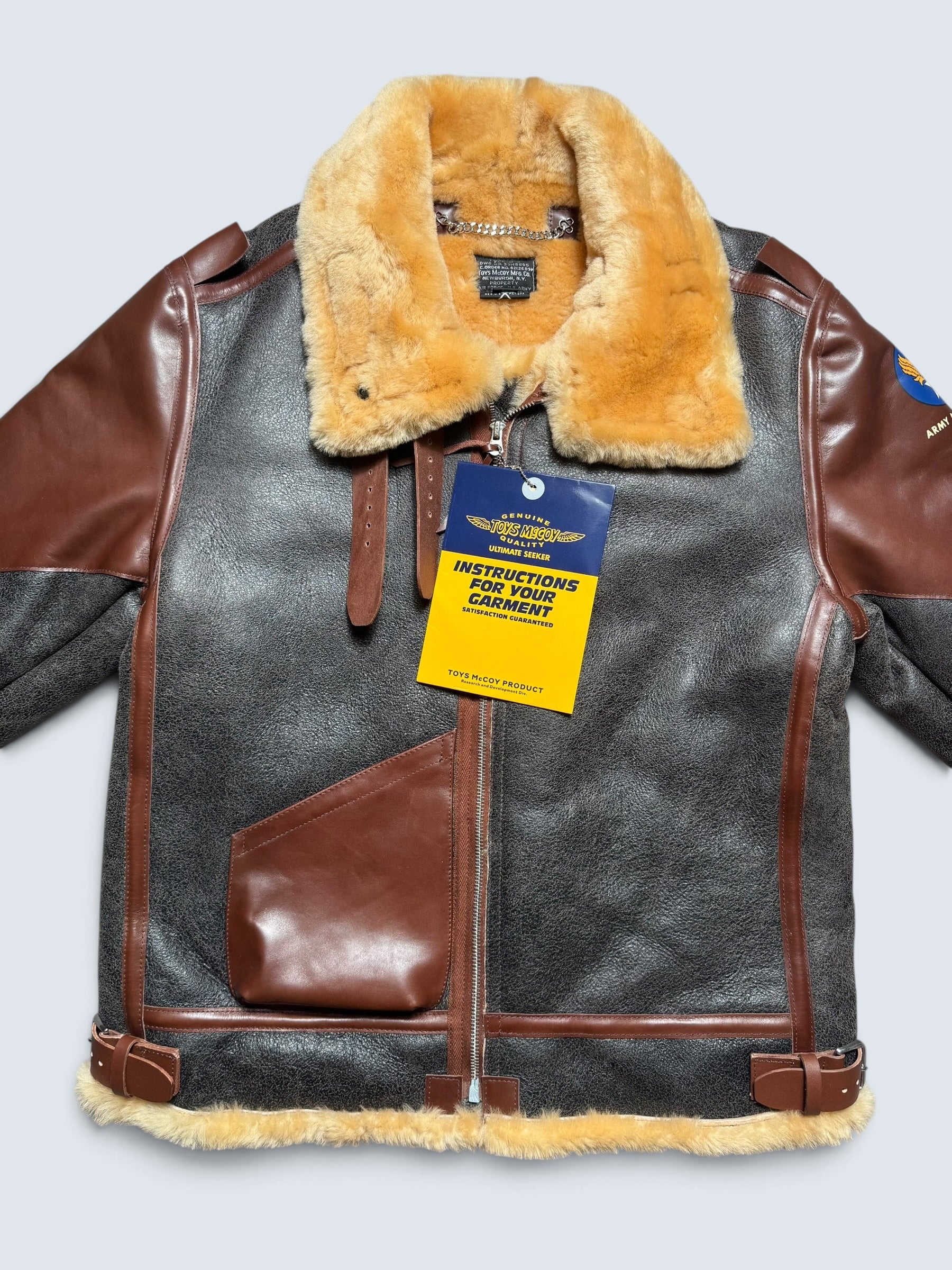 Jacket cuir bomber flight shearling B-3 Patton Toys Mccoy Japan usaf black & brown 2020 - 40 (M)