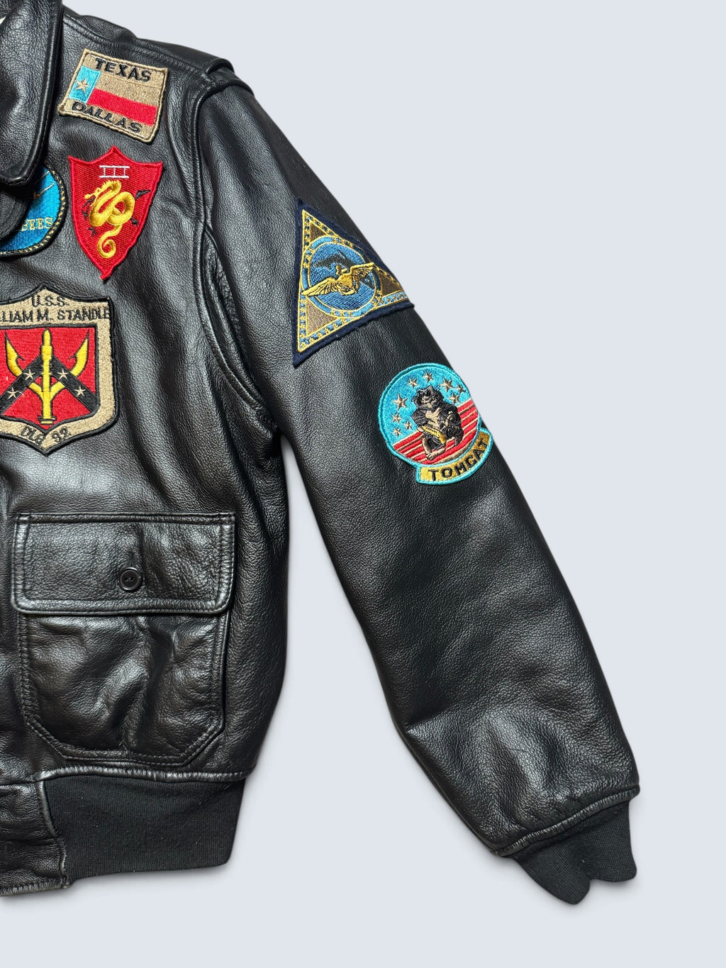 Jacket cuir cowhide flight G-1 Avirex Fly Japan exclusive Top Gun usn full patch black - M/L
