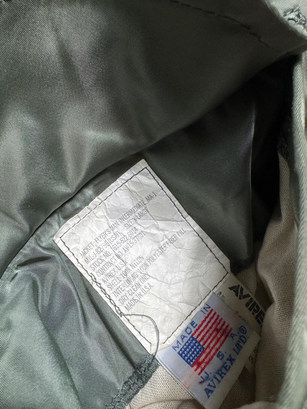 Jacket nylon bomber Ma-1 Avirex LTD made in USA usaf sage green 80’s - XL