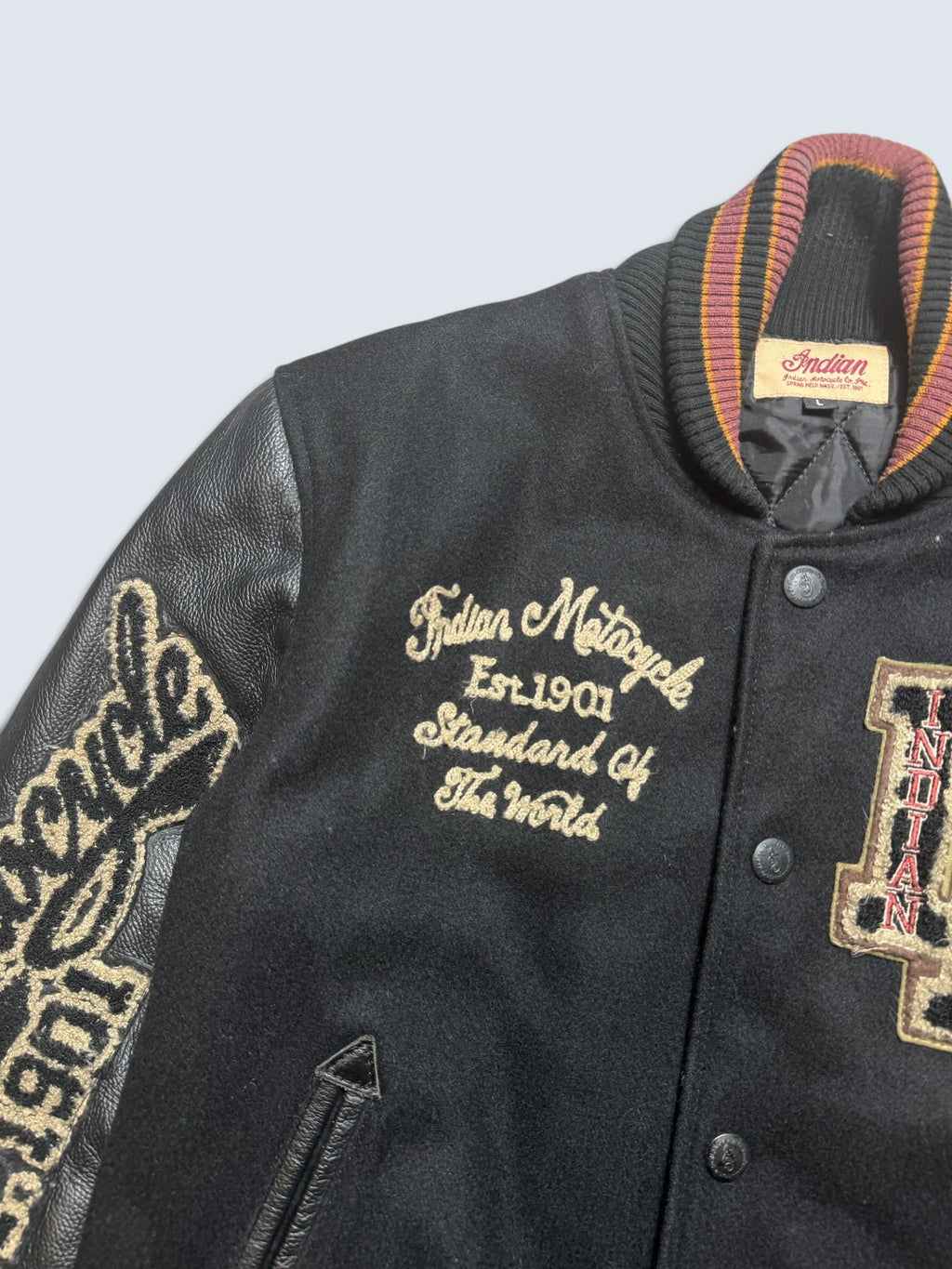 Jacket teddy varsity cuir Indian Motorcycle Japan edition black 00's - M