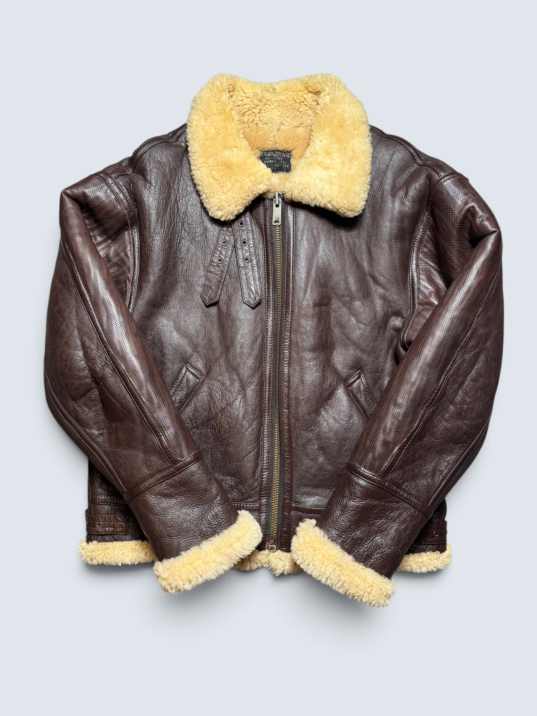 Jacket cuir bomber flight B-3 Avirex usaf brown vintage 90's - XL