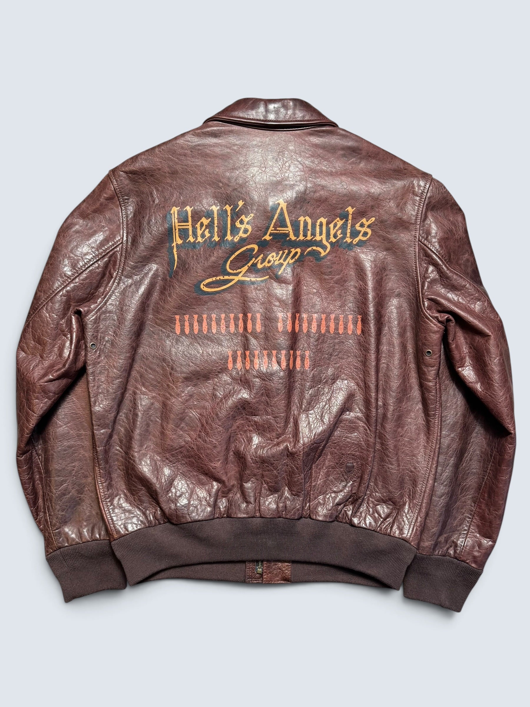 Jacket cuir horsehide flight A-2 Curphey Leather Hell's Angels patch & nose art usaf brown - 42 (L)