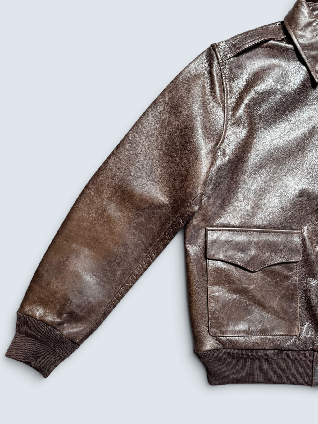 Jacket cuir horsehide flight A-2 Curphey Leather Hell's Angels patch & nose art usaf brown - 42 (L)