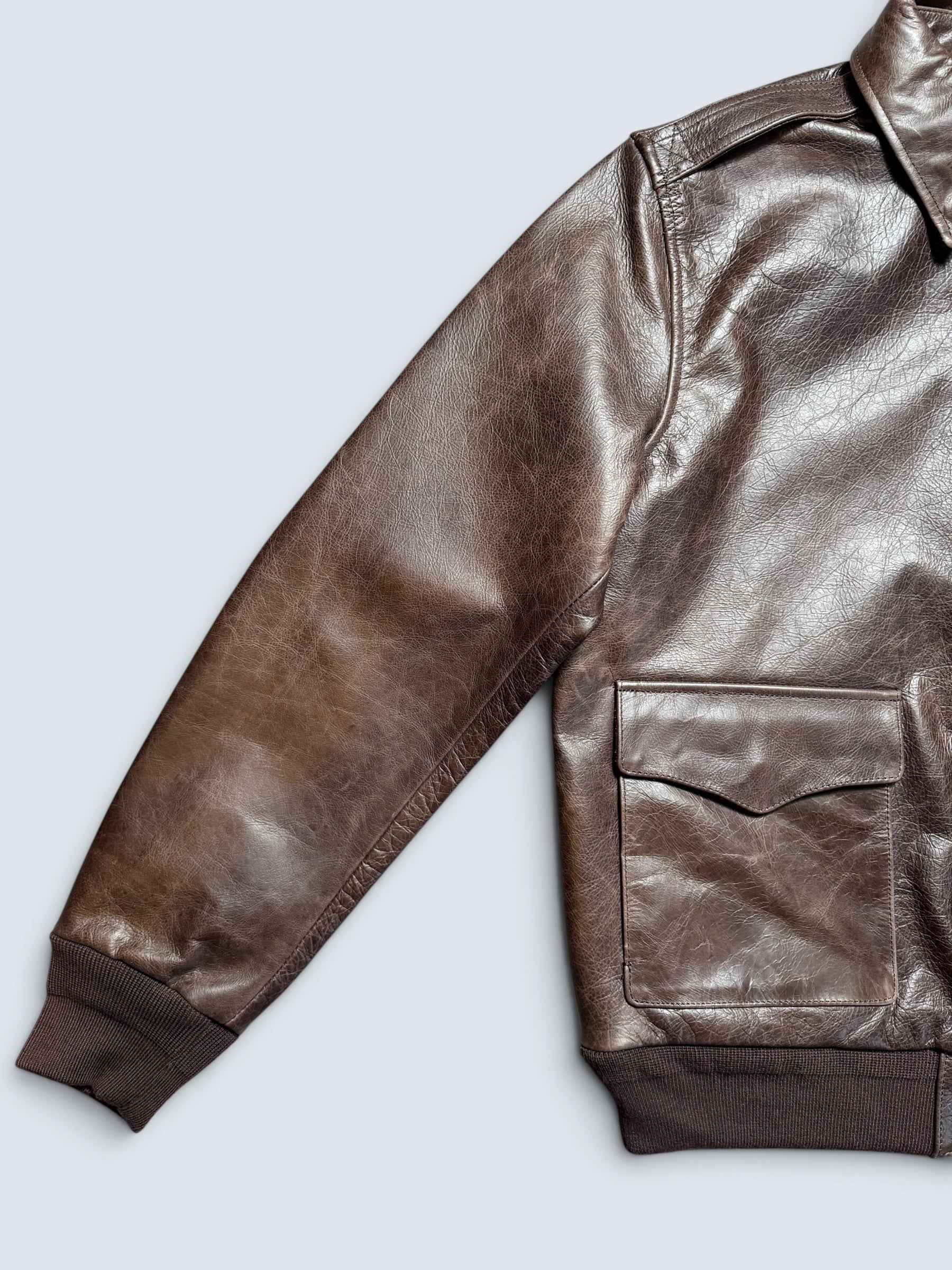 Jacket cuir horsehide flight A-2 Curphey Leather Hell's Angels patch & nose art usaf brown - 42 (L)