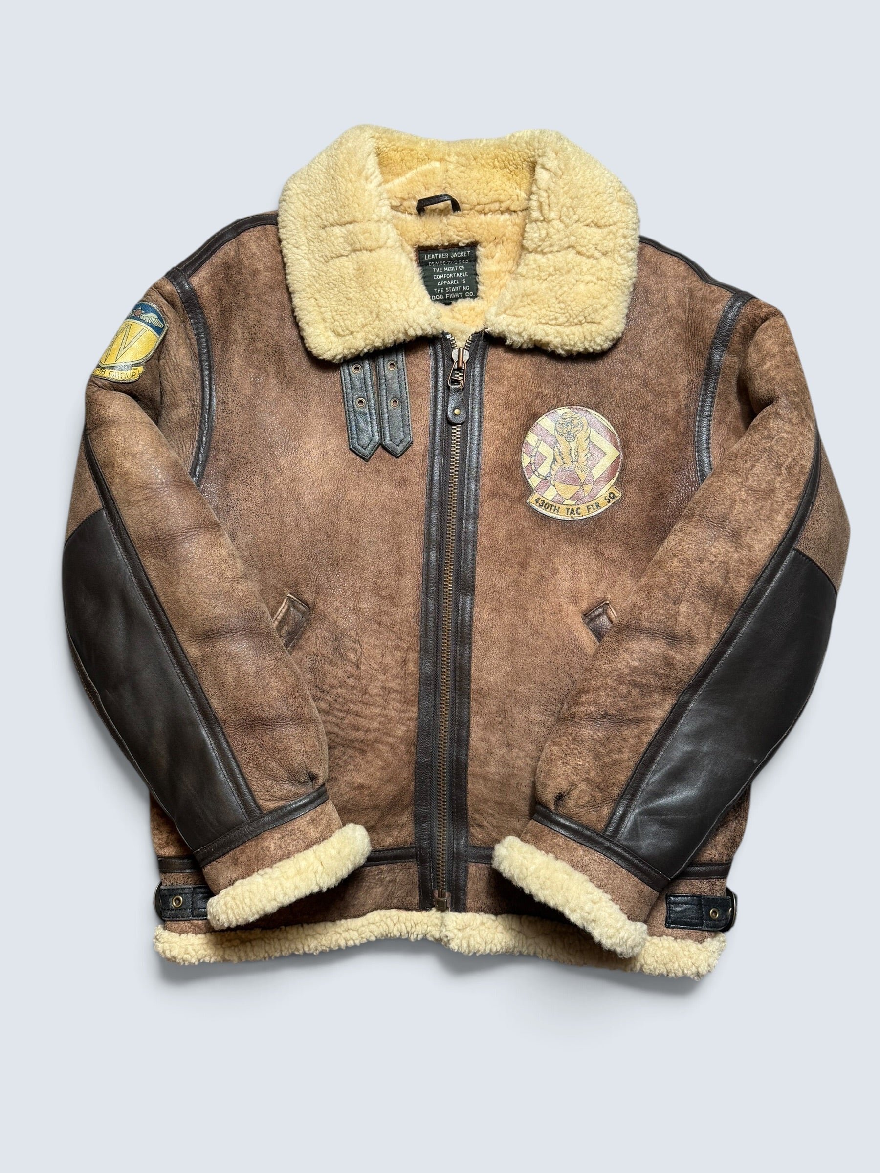 Jacket cuir flight shearling B-3 Dog Fight usaf 430th patch brown vintage 90’s - L/XL