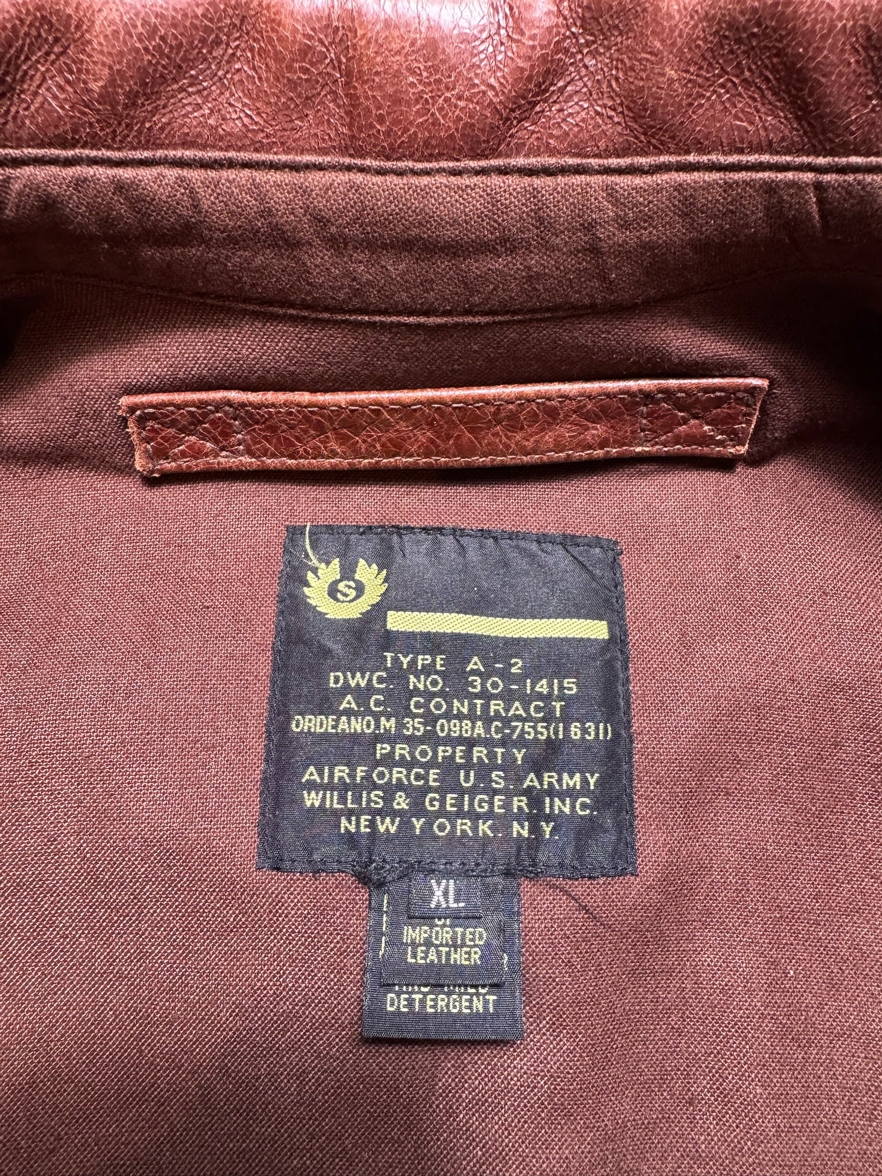 Jacket cuir cowhide bomber flight A-2 Willis & Geiger usaf brown 00's - L/XL