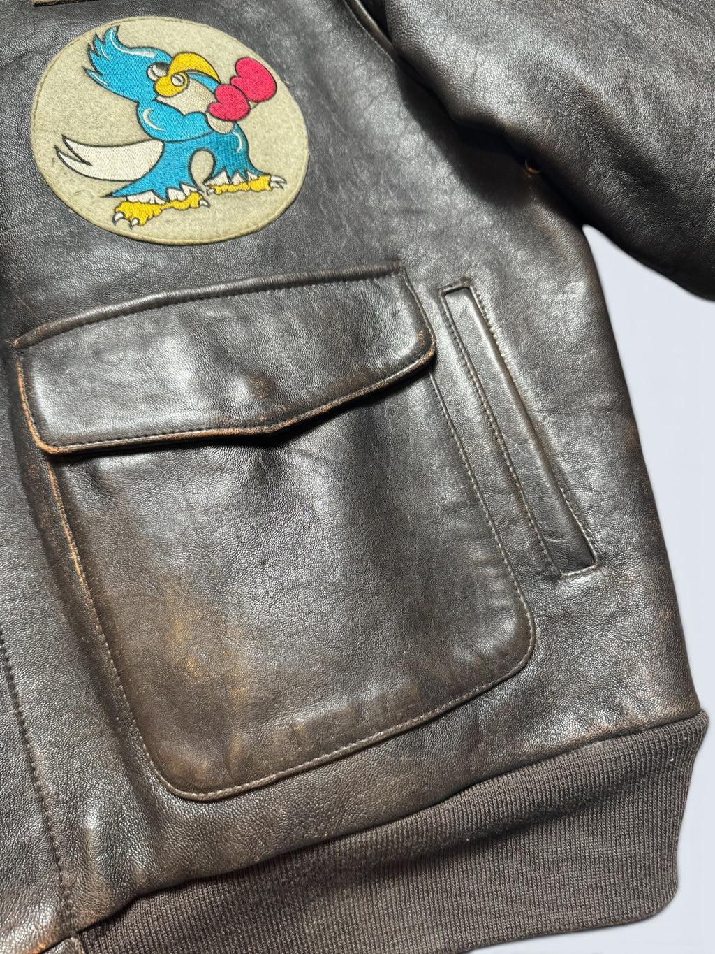 Jacket cuir flight A-2 Avirex usaf England 1941 nose art patch black 90’s - 2XL/3XL