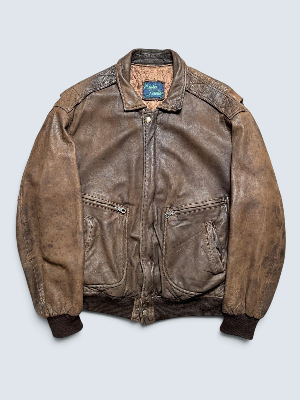 Jacket cuir flight pilot Charles Devilliers G-2 made in France brown vintage 80’s - L