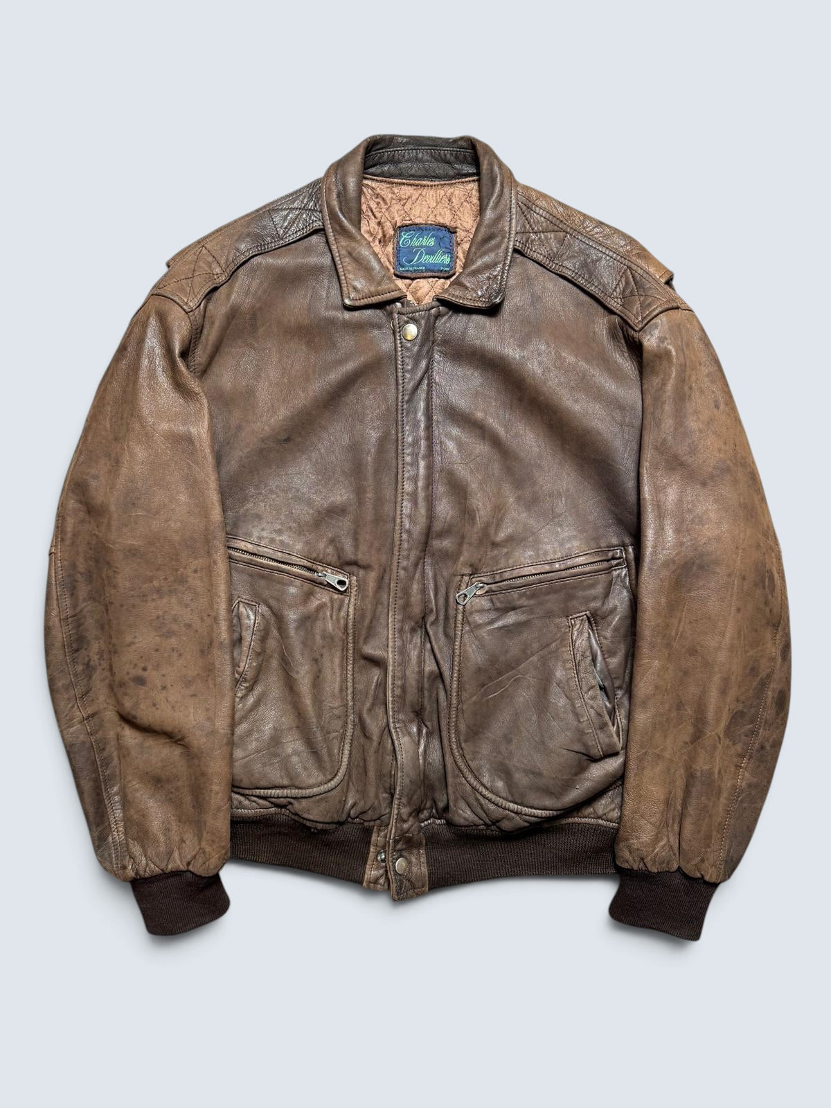 Jacket cuir flight pilot Charles Devilliers G-2 made in France brown vintage 80’s - L