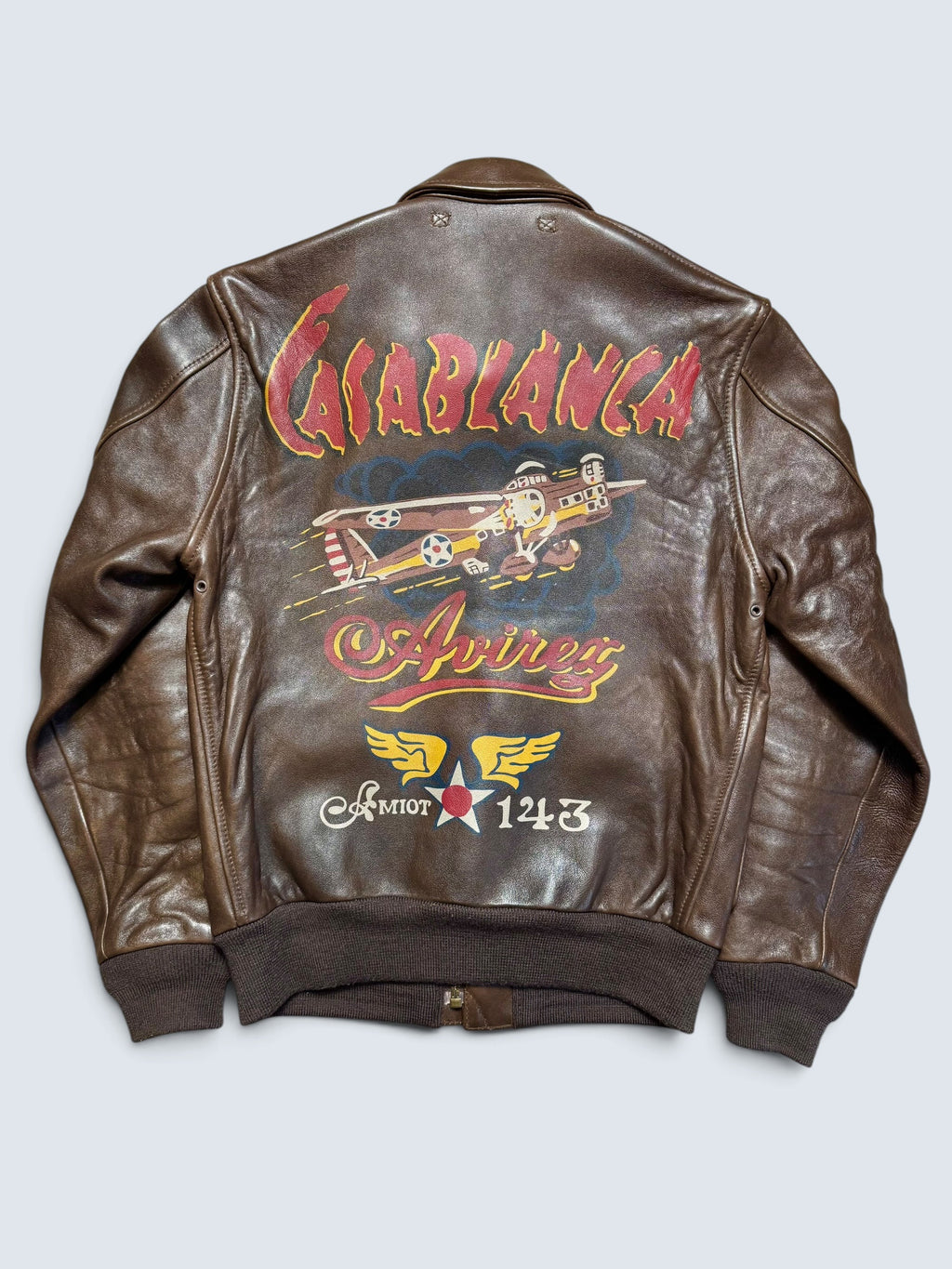 Jacket cuir cowhide flight A-2 Avirex LTD usaf nose art patch brown - S/M