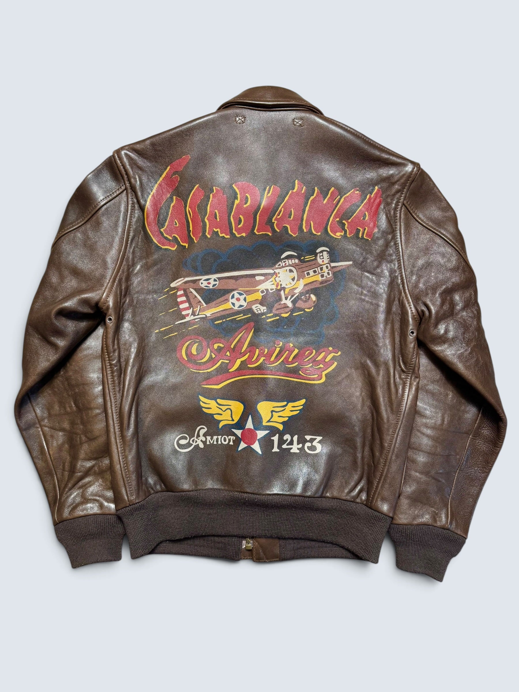 Jacket cuir cowhide flight A-2 Avirex LTD usaf nose art patch brown - S/M