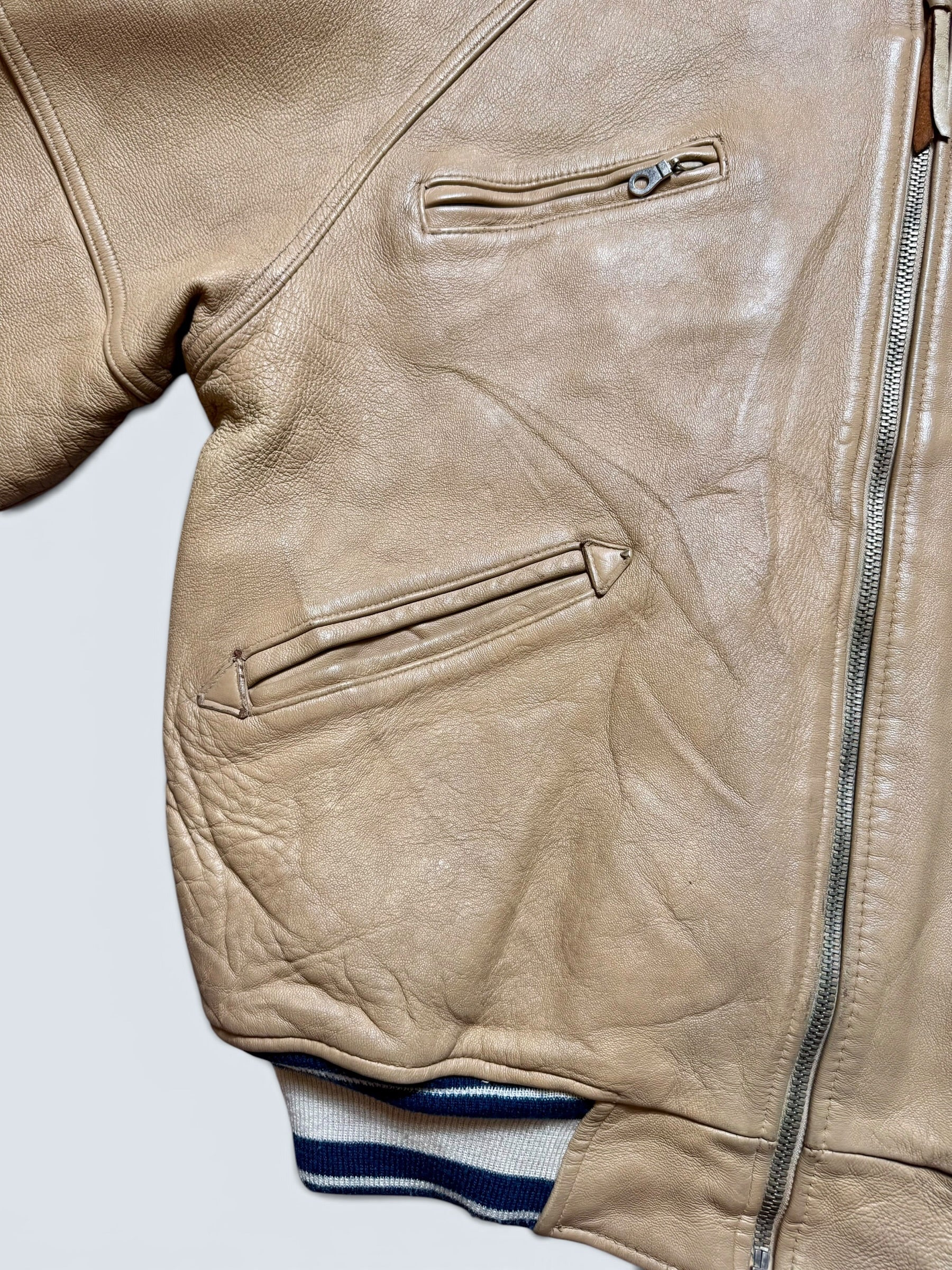 Jacket cuir varsity baseball sport Avirex ltd usa beige vintage 90’s - L