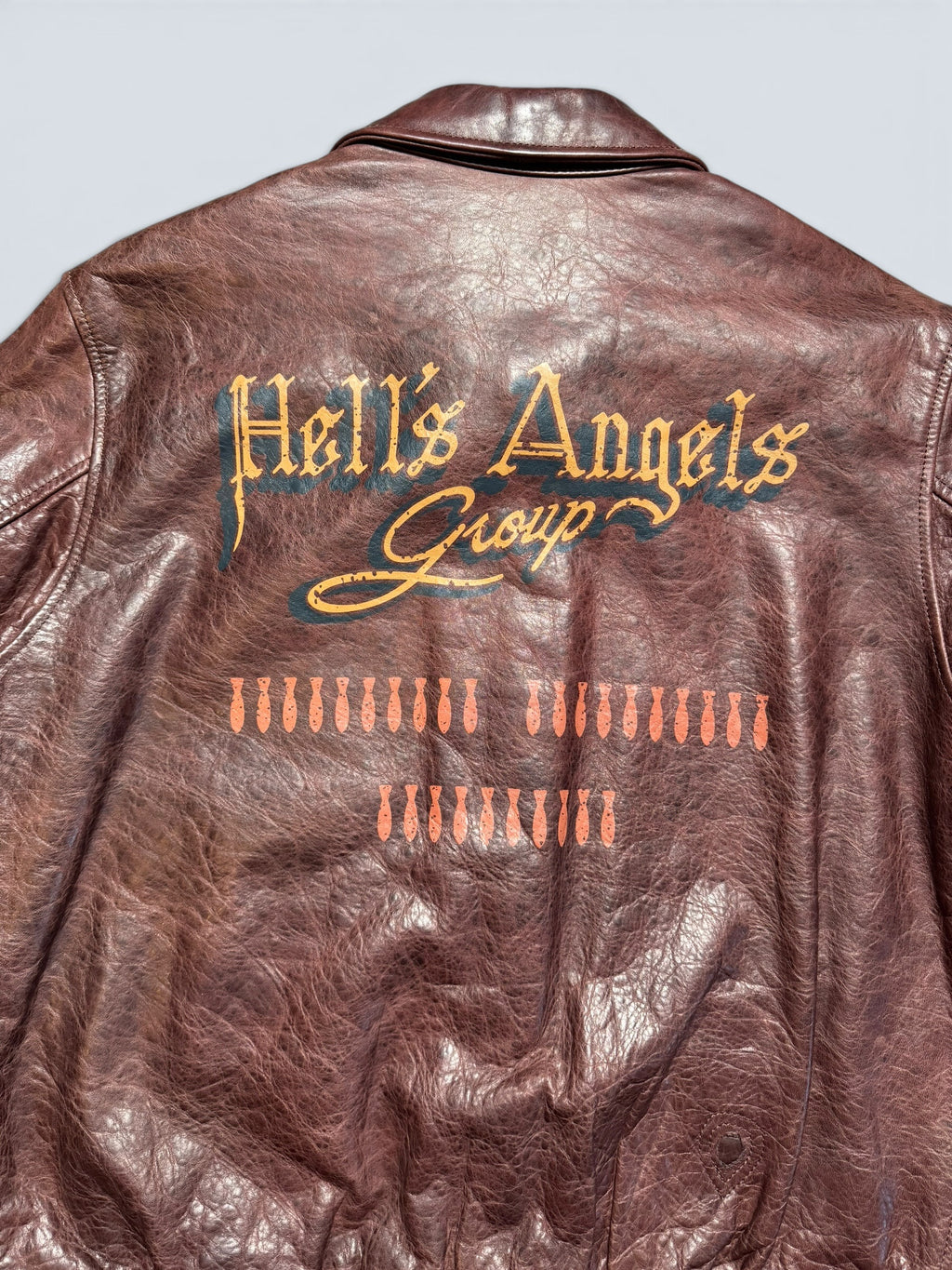 Jacket cuir horsehide flight A-2 Curphey Leather Hell's Angels patch & nose art usaf brown - 42 (L)