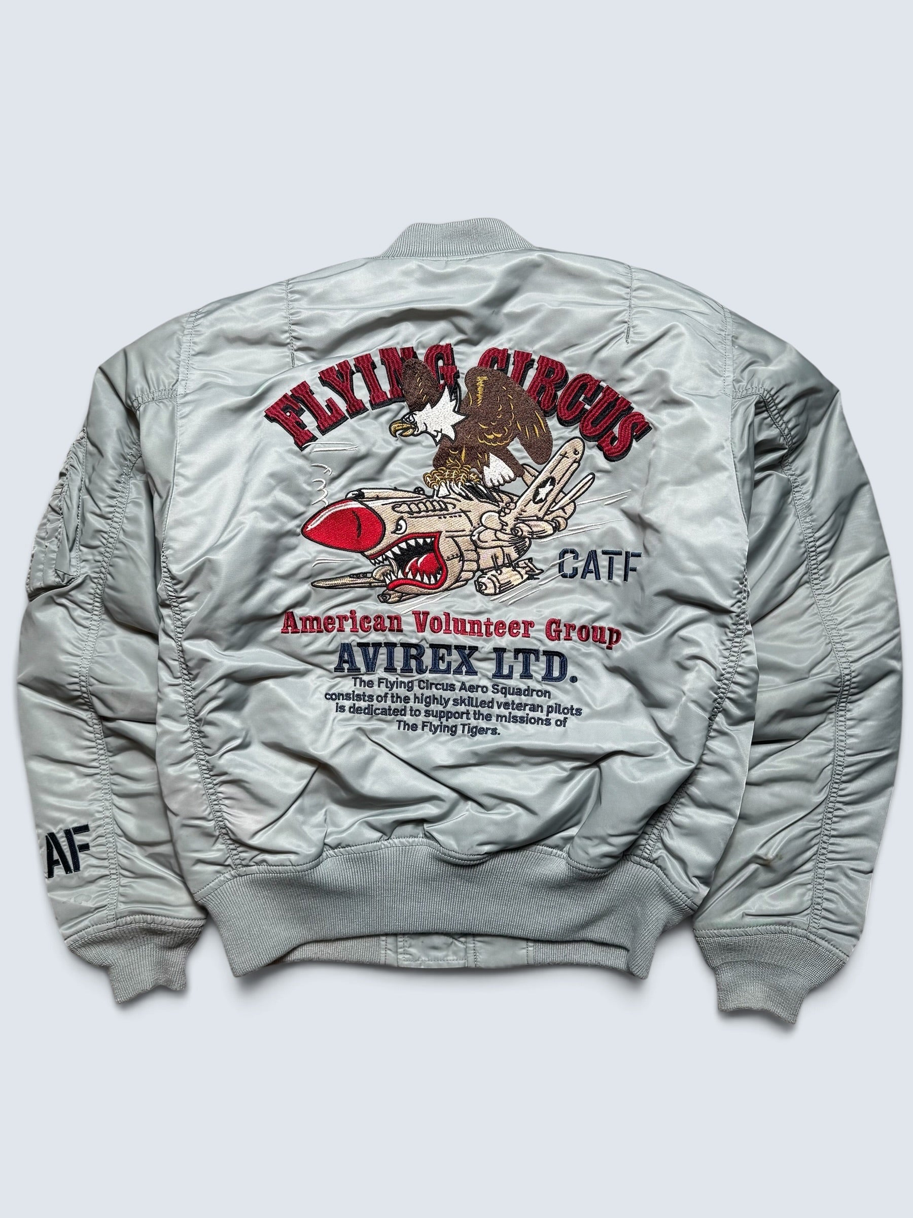 Jacket nylon bomber flight Ma-1 Avirex LTD Japan exclusive Flying Circus embroidery grey 00's - M