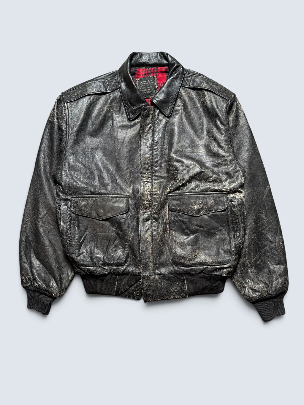 Jacket cuir cowhide bomber flight A-2 Avirex usa flag usaf nose art 90's - L