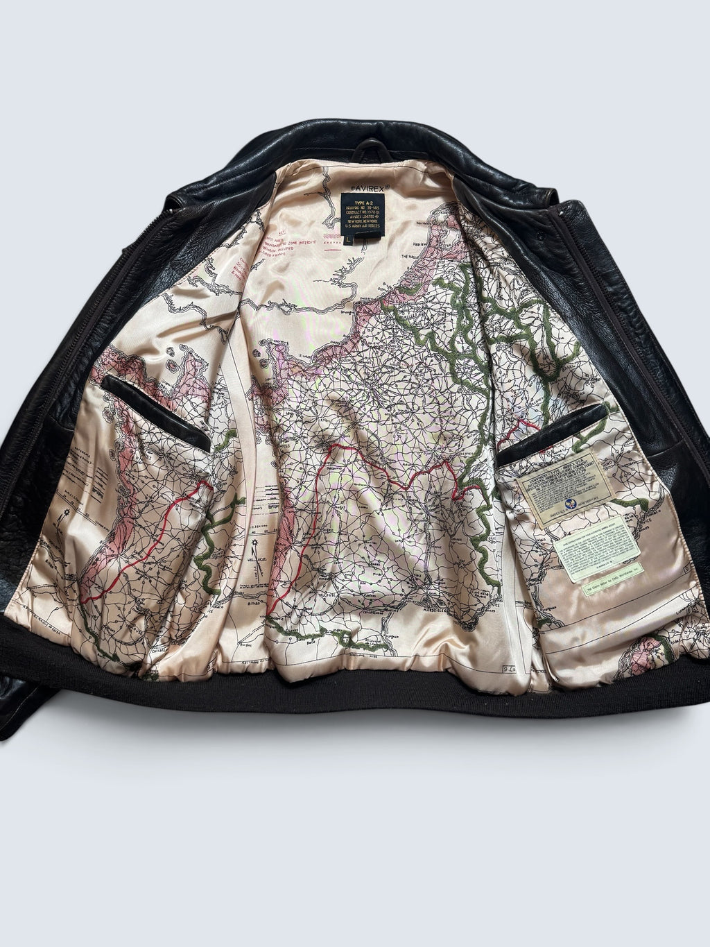 Jacket cuir cowhide flight A-2 Avirex made in USA usaf Glenn Millers nose art black 1989 - L