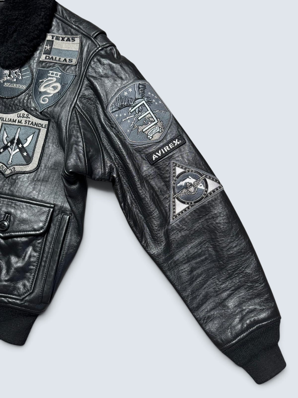 Jacket cuir cowhide flight G-1 Avirex Japan exclusive Top Gun usn full patch black - M/L