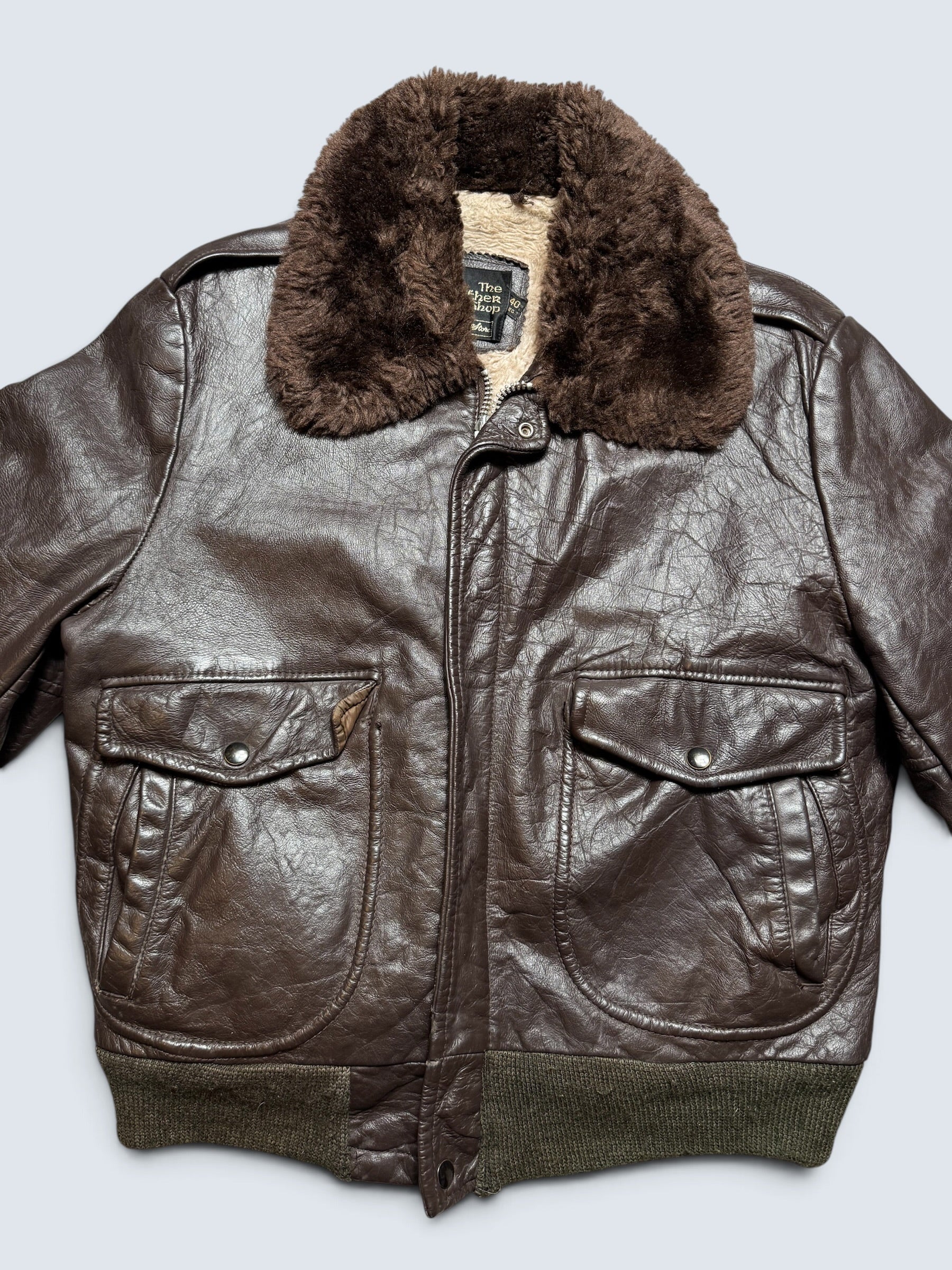 Jacket cuir cowhide flight bomber The Leather Shop Sears made in USA brown 70’s - 40 (M)