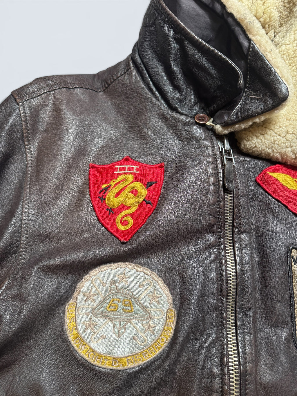 Jacket cuir cowhide flight G-1 Avirex LTD Japan exclusive Top Gun usn full patch brown 90’s - S