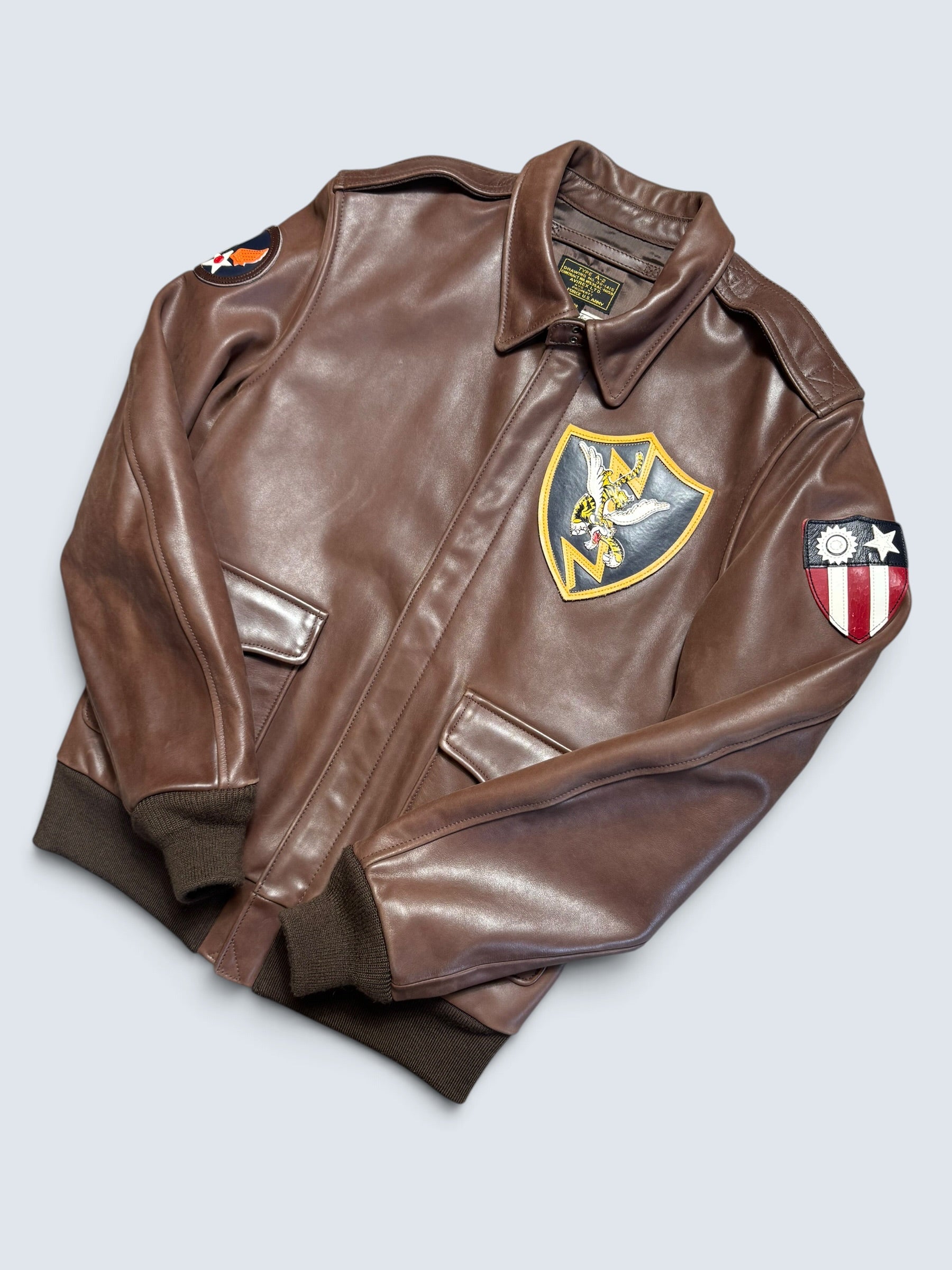 Jacket cuir cowhide flight A-2 Avirex LTD usaf flying tigers full patch brown - 38 (S/M)