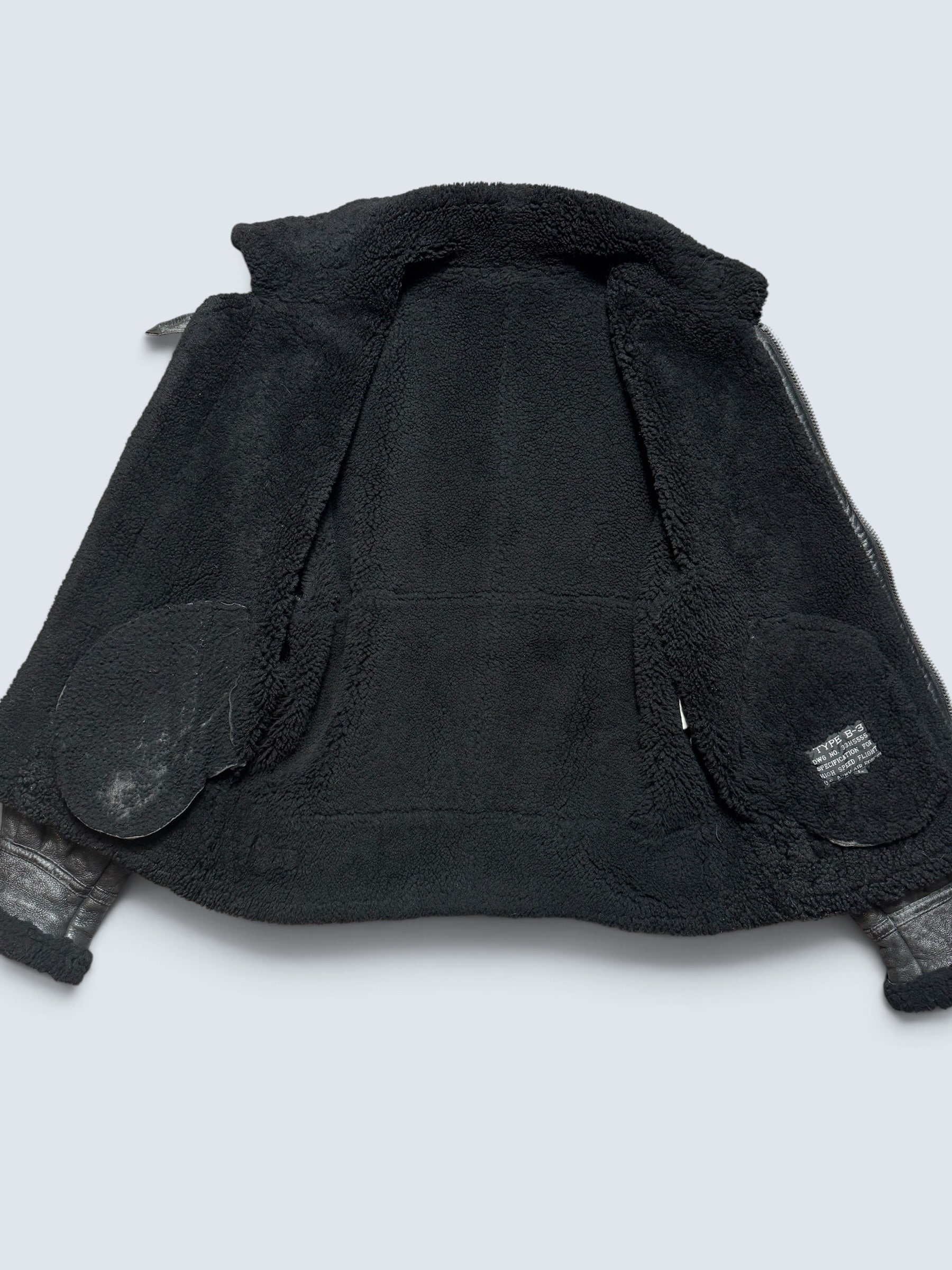 Jacket cuir flight shearling B-3 High Speed Flight Japan usaf black vintage 90’s - L