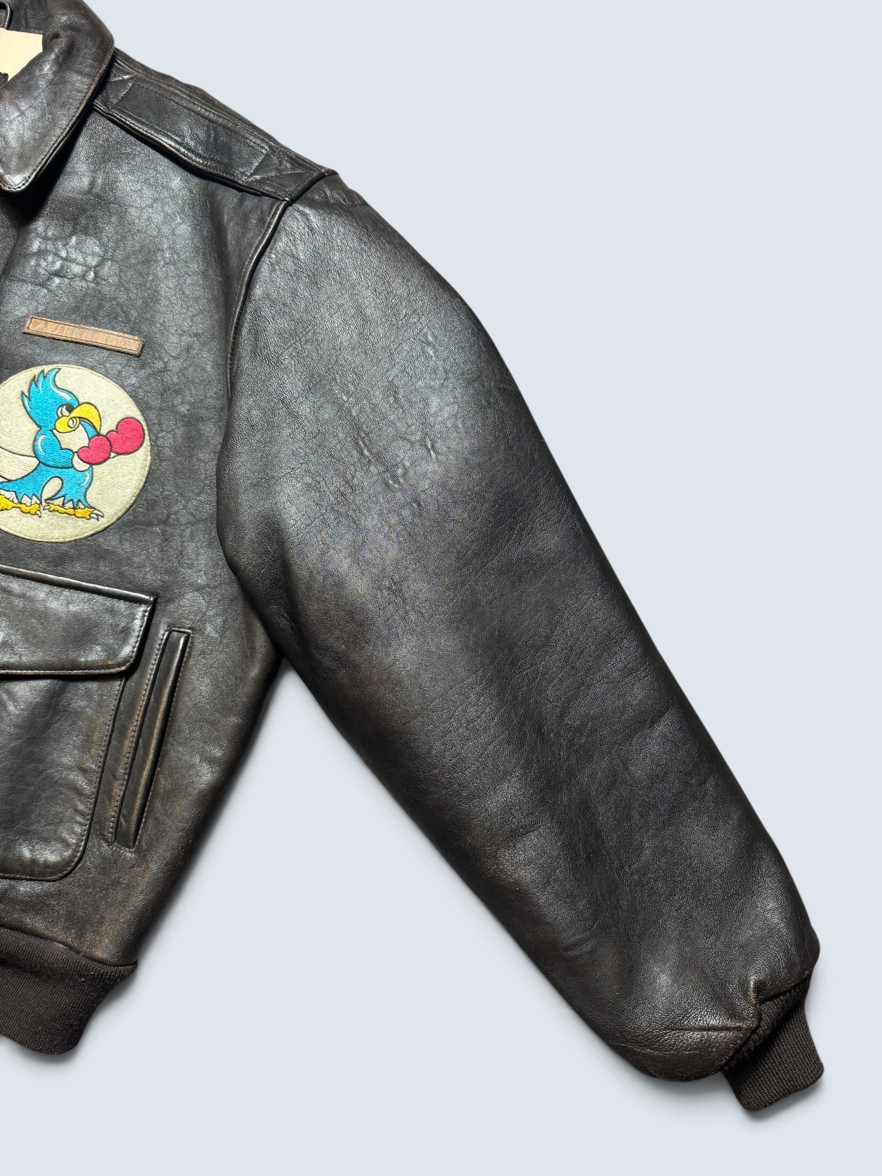 Jacket cuir flight A-2 Avirex usaf England 1941 nose art patch black 90’s - 2XL/3XL