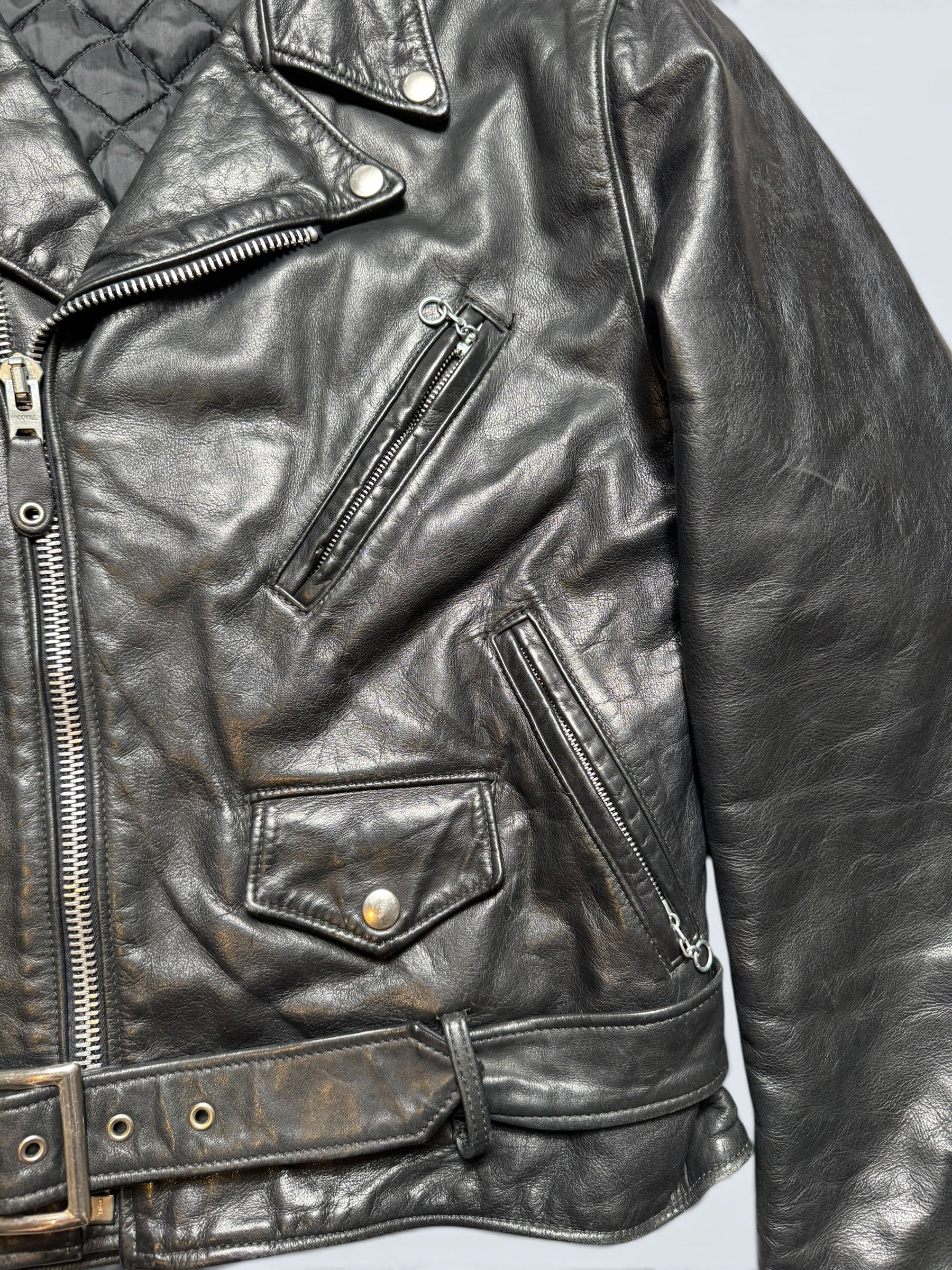 Jacket cuir biker motorcycle Perfecto Golden Bear made in USA black 80’s - 40 (M)