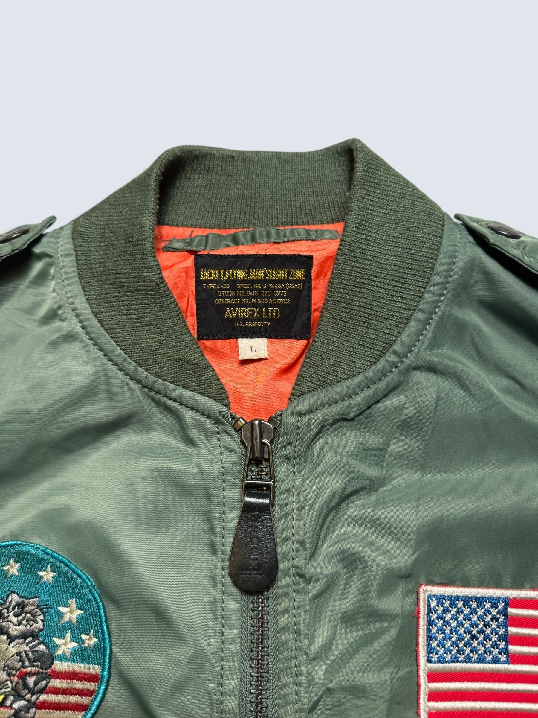 Jacket bomber flight L-2b Avirex ltd top gun usaf full patch kaki vintage 90’s - S/M