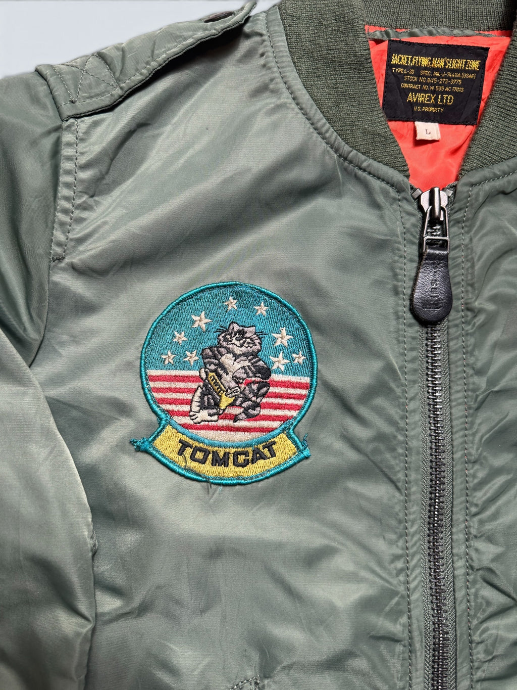 Jacket bomber flight L-2b Avirex ltd top gun usaf full patch kaki vintage 90’s - S/M