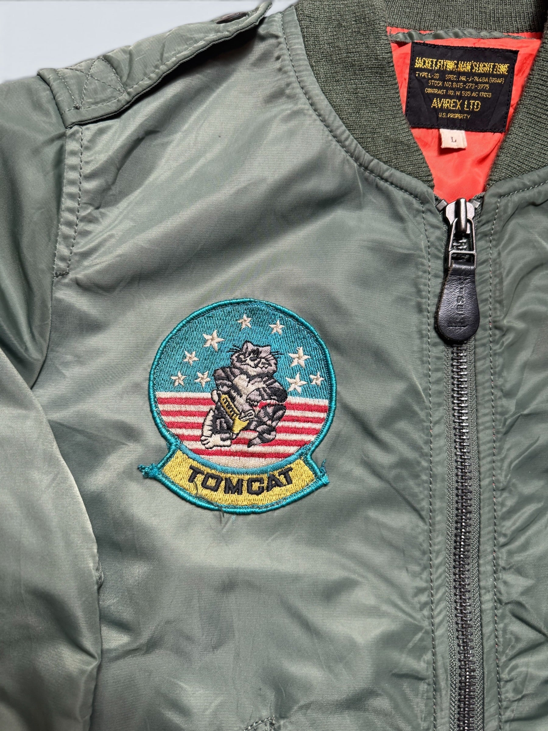 Jacket bomber flight L-2b Avirex ltd top gun usaf full patch kaki vintage 90’s - S/M