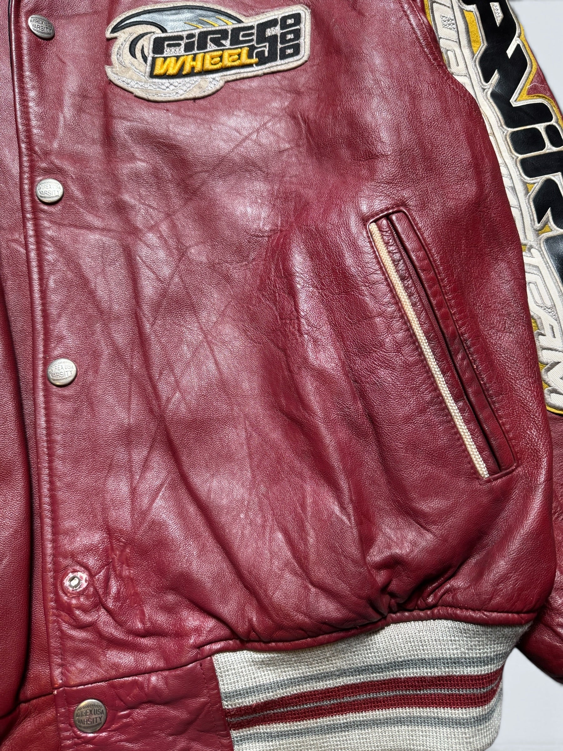 Jacket cuir cowhide varsity sport Avirex superbike team usa burgundy vintage 90's - XL