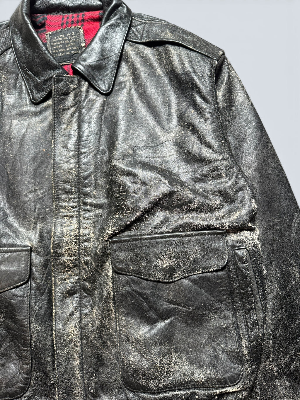 Jacket cuir cowhide bomber flight A-2 Avirex usa flag usaf nose art 90's - L