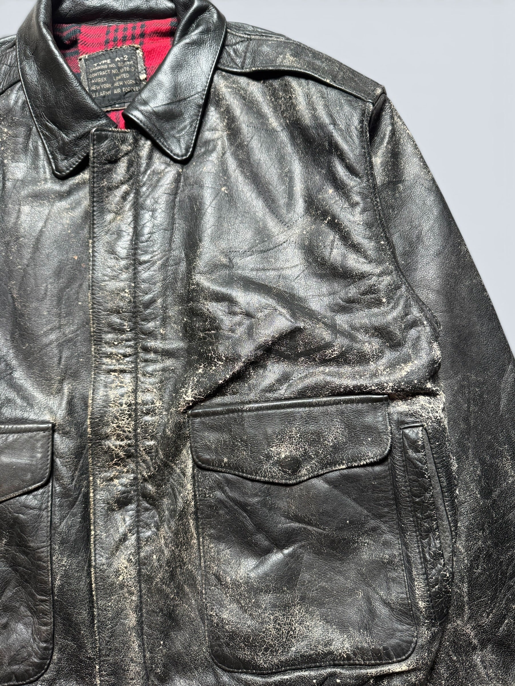 Jacket cuir cowhide bomber flight A-2 Avirex usa flag usaf nose art 90's - L
