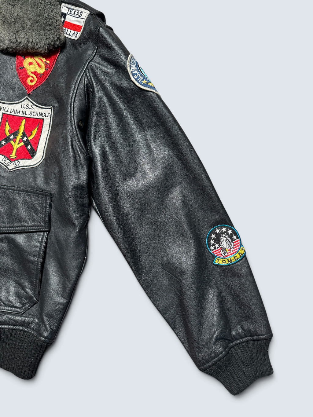 Jacket unisexe cuir cowhide flight G-1 Avirex LTD Top Gun usn full patch black 1998 - M