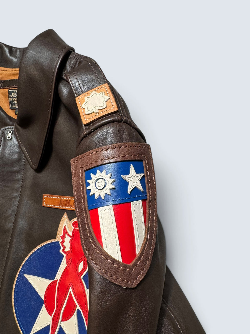 Jacket cuir Horsehide flight A-2 Star Sportswear MFG. co Flying Tigers usaf nose art full patch brown - 42 (L)