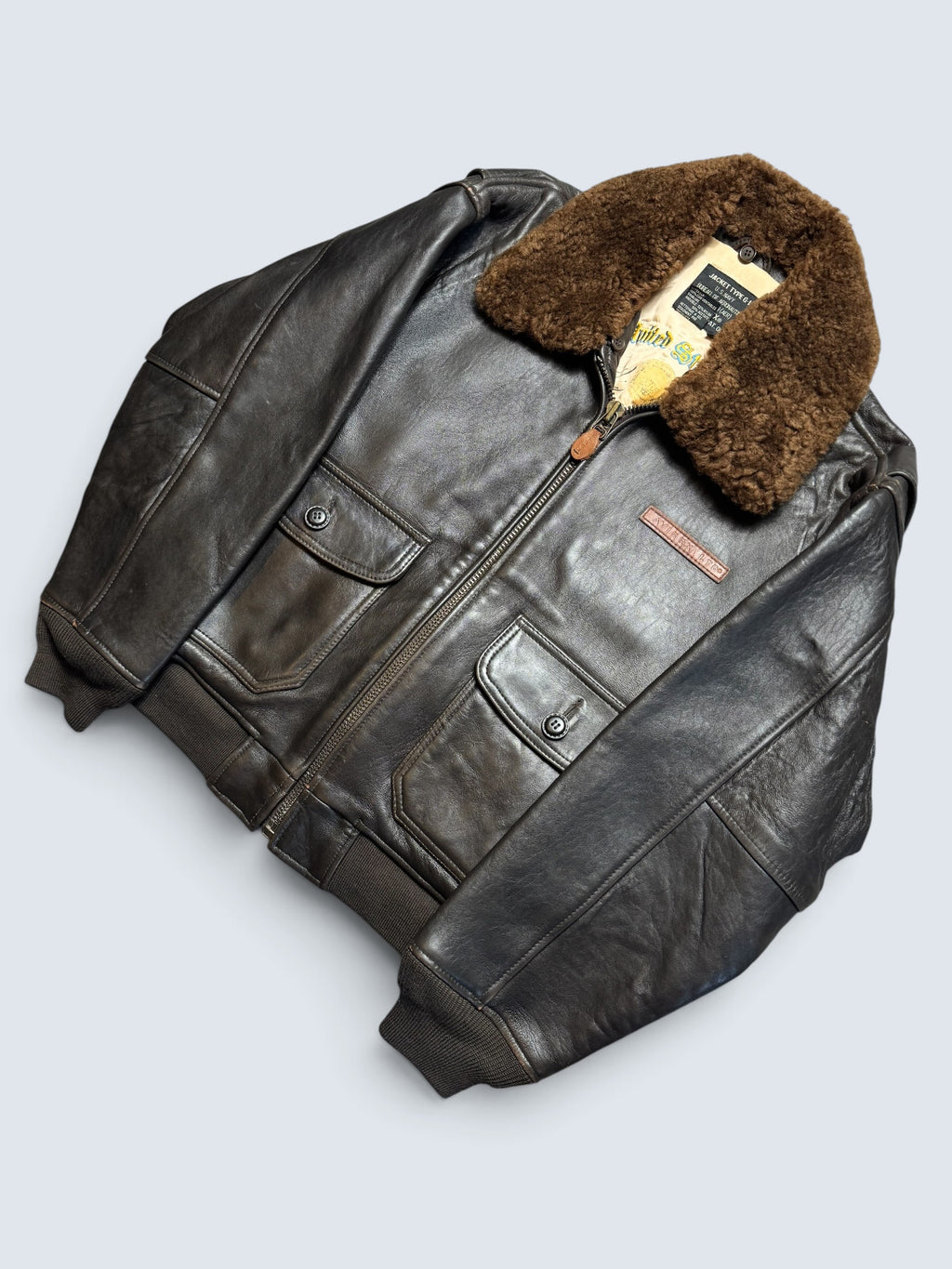 Jacket cuir cowhide flight G-1 col shearling Avirex Japan usn black 90’s - S/M