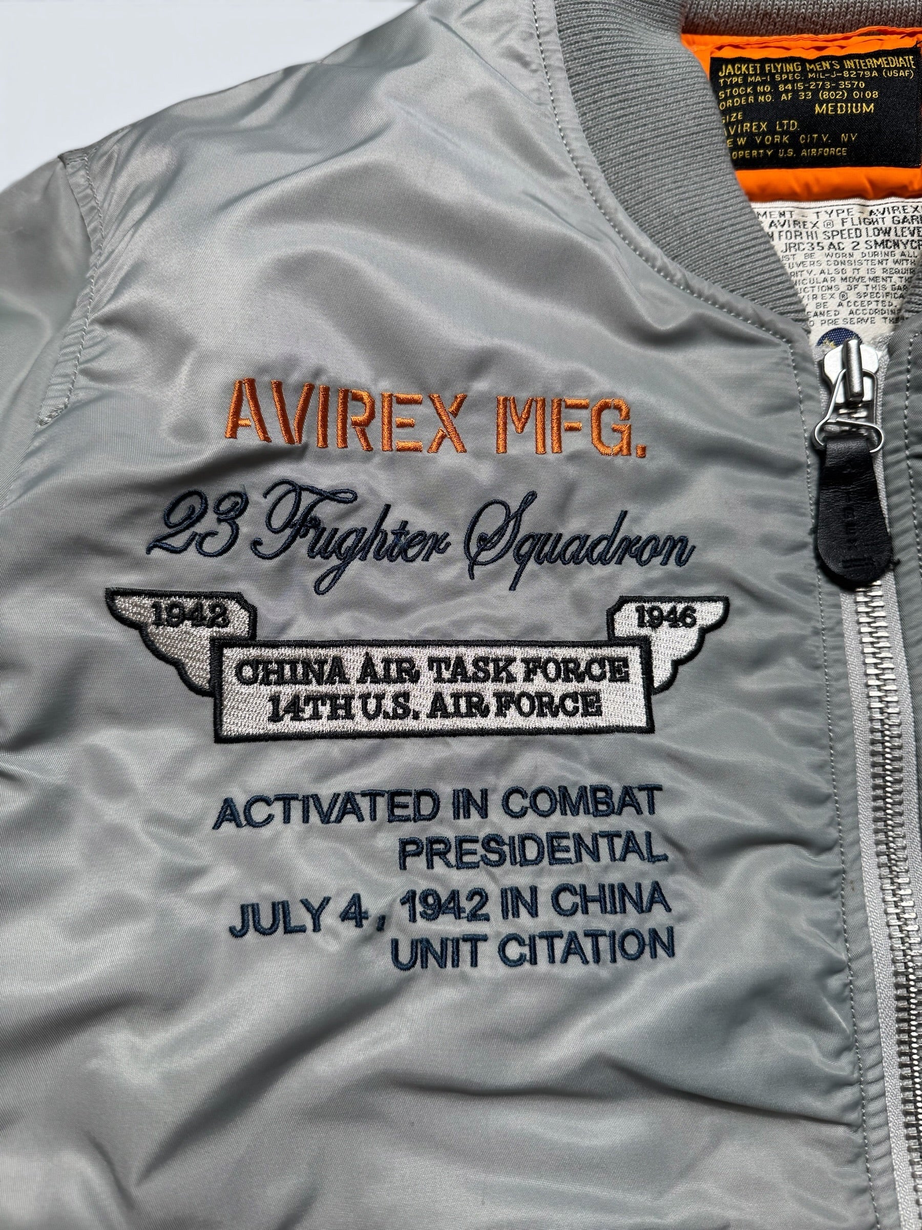 Jacket nylon bomber flight Ma-1 Avirex LTD Japan exclusive Flying Circus embroidery grey 00's - M
