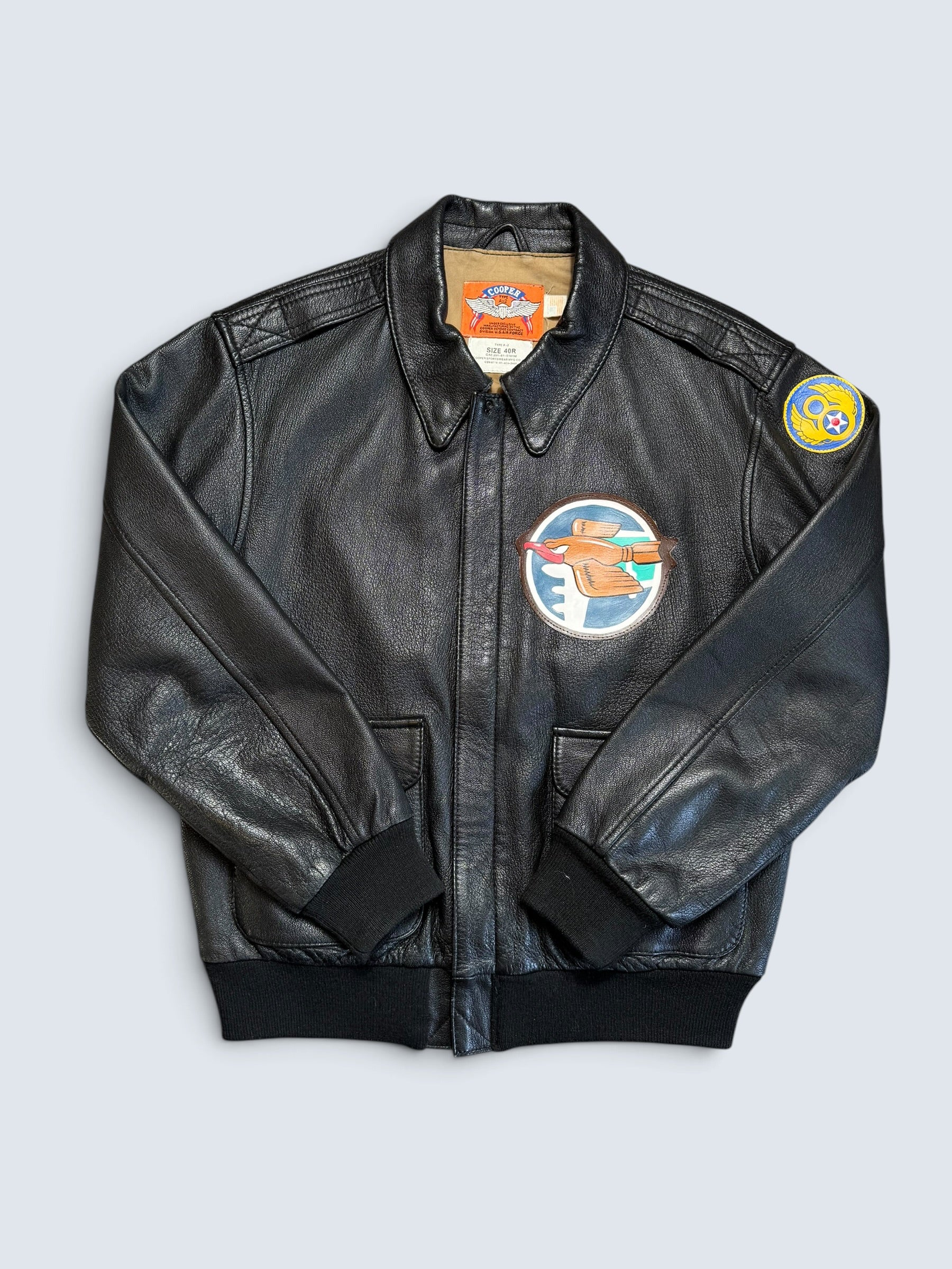 Jacket cuir goatskin flight A-2 Cooper usa usaf Nine-o-Nine nose art patch black 80’s - 40 (M)