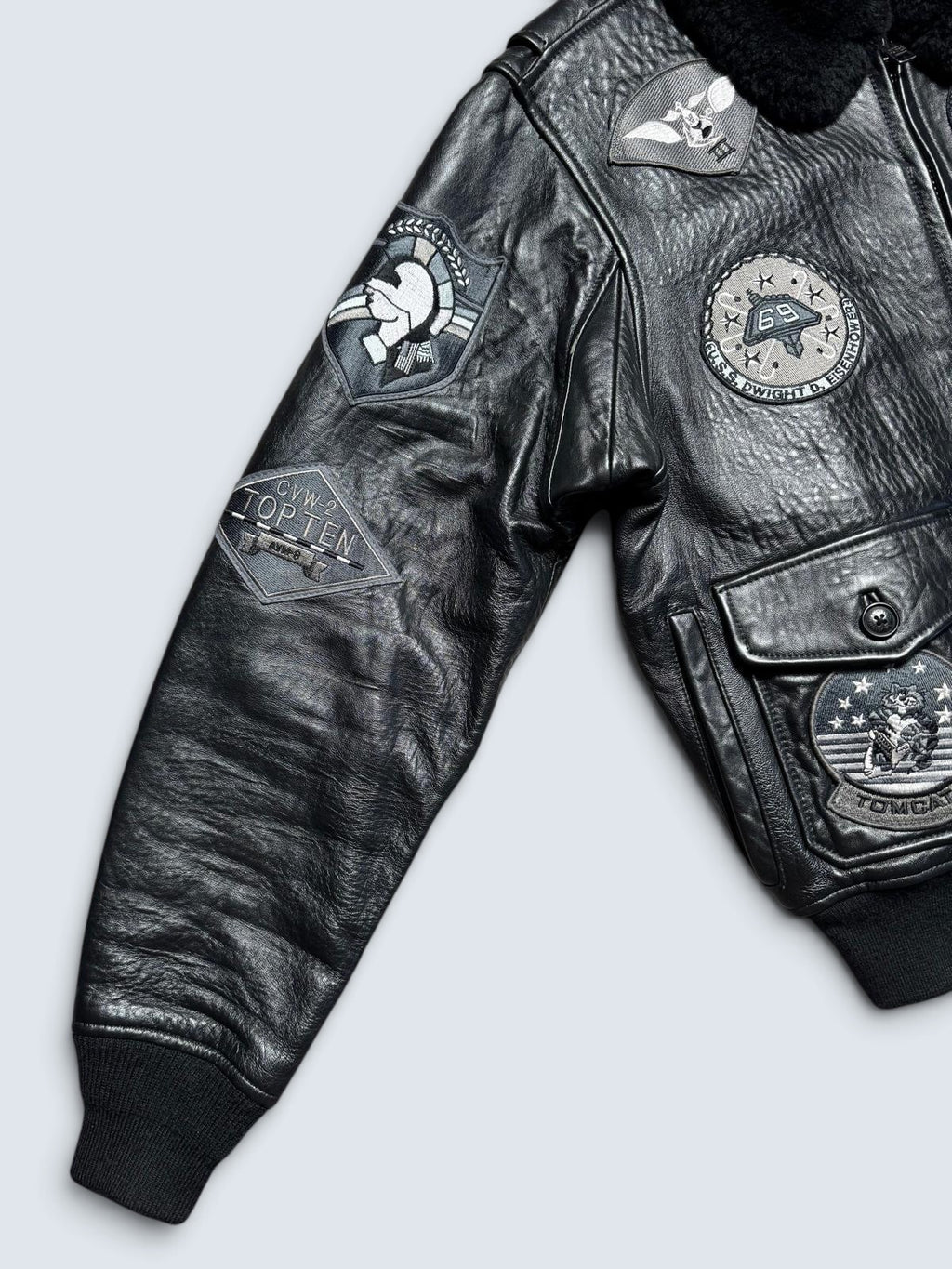 Jacket cuir cowhide flight G-1 Avirex Japan exclusive Top Gun usn full patch black - M/L