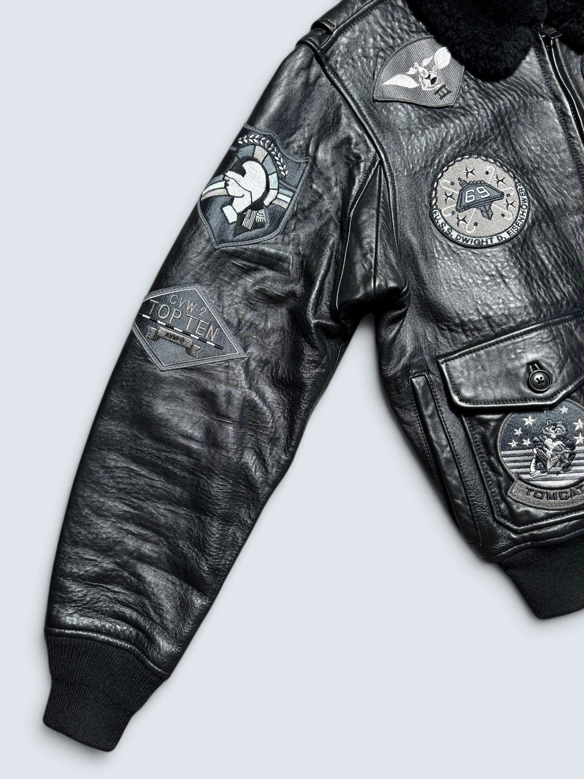 Jacket cuir cowhide flight G-1 Avirex Japan exclusive Top Gun usn full patch black - M/L