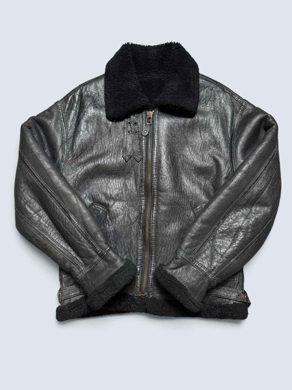 Jacket cuir flight shearling B-3 High Speed Flight Japan usaf black vintage 90’s - L